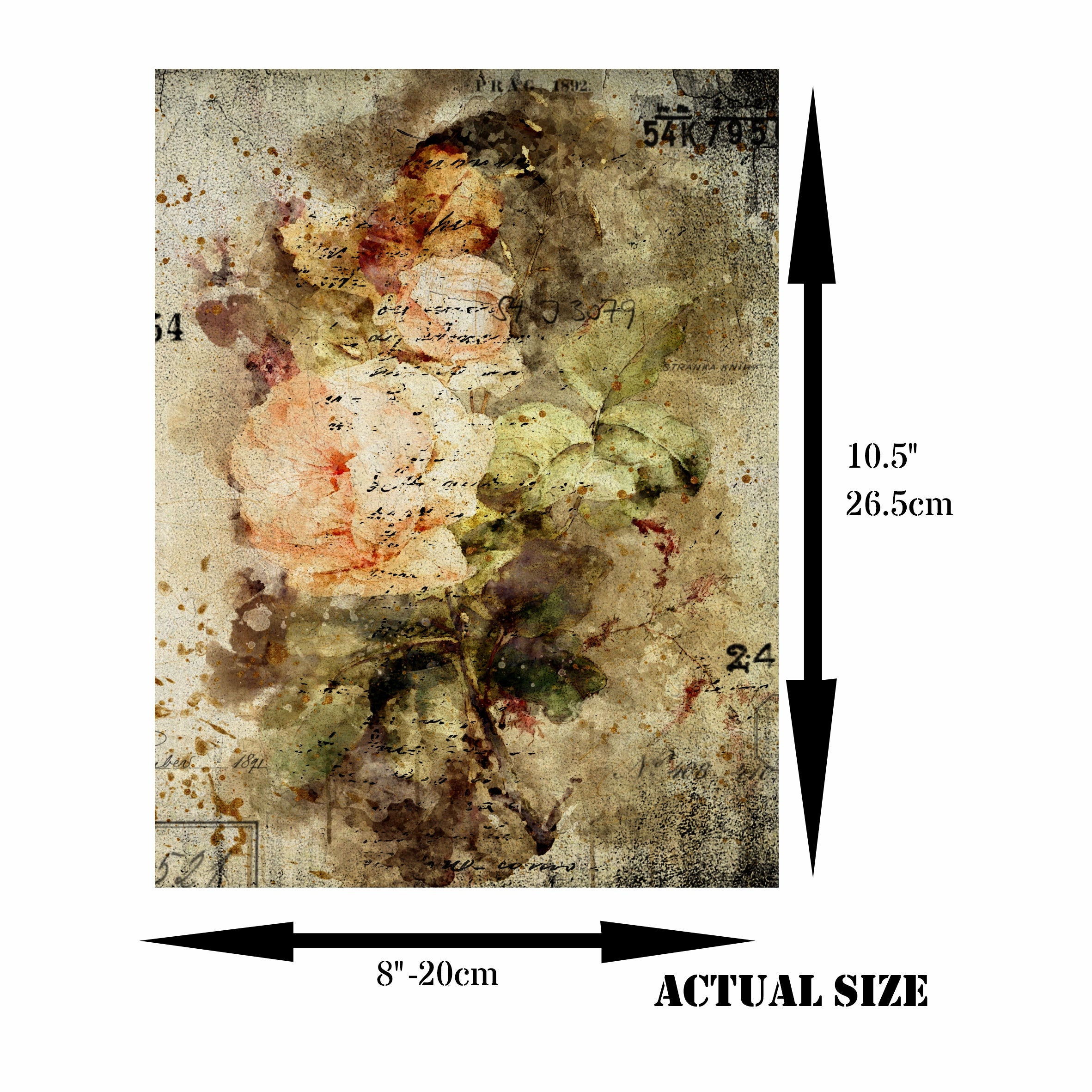 Distressed Bouquet Rice Paper- 6 x Printed Mulberry Paper Images 30gsm