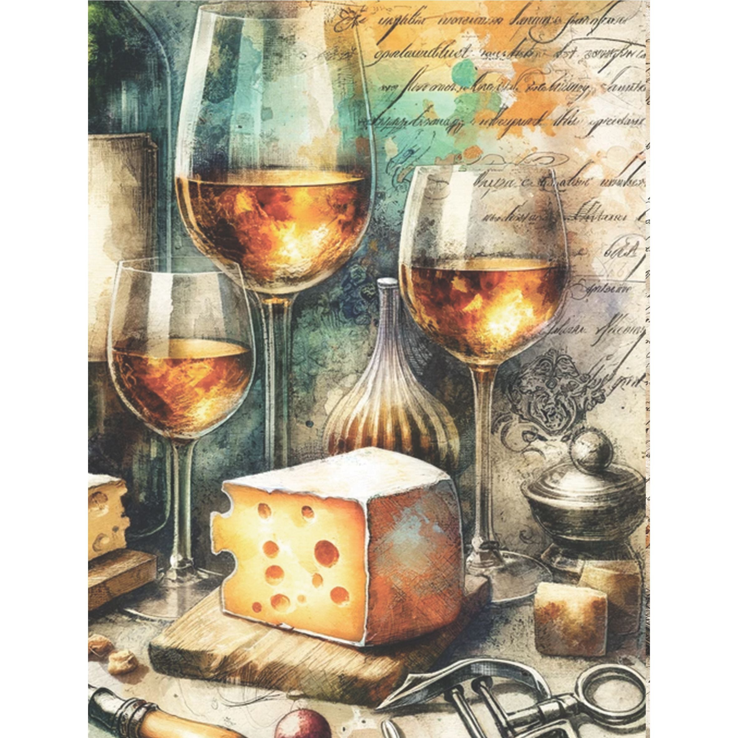 Wine n Cheese Rice Paper, 20.32 x 26.67 cm - for Decoupage Scrapbooking Cards Crafts