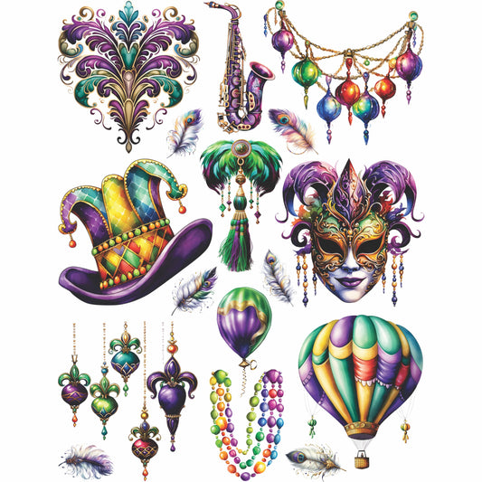 Mardi Gras Carnival Rice Paper, 20.32 x 26.67 cm – for Decoupage Cards Craft