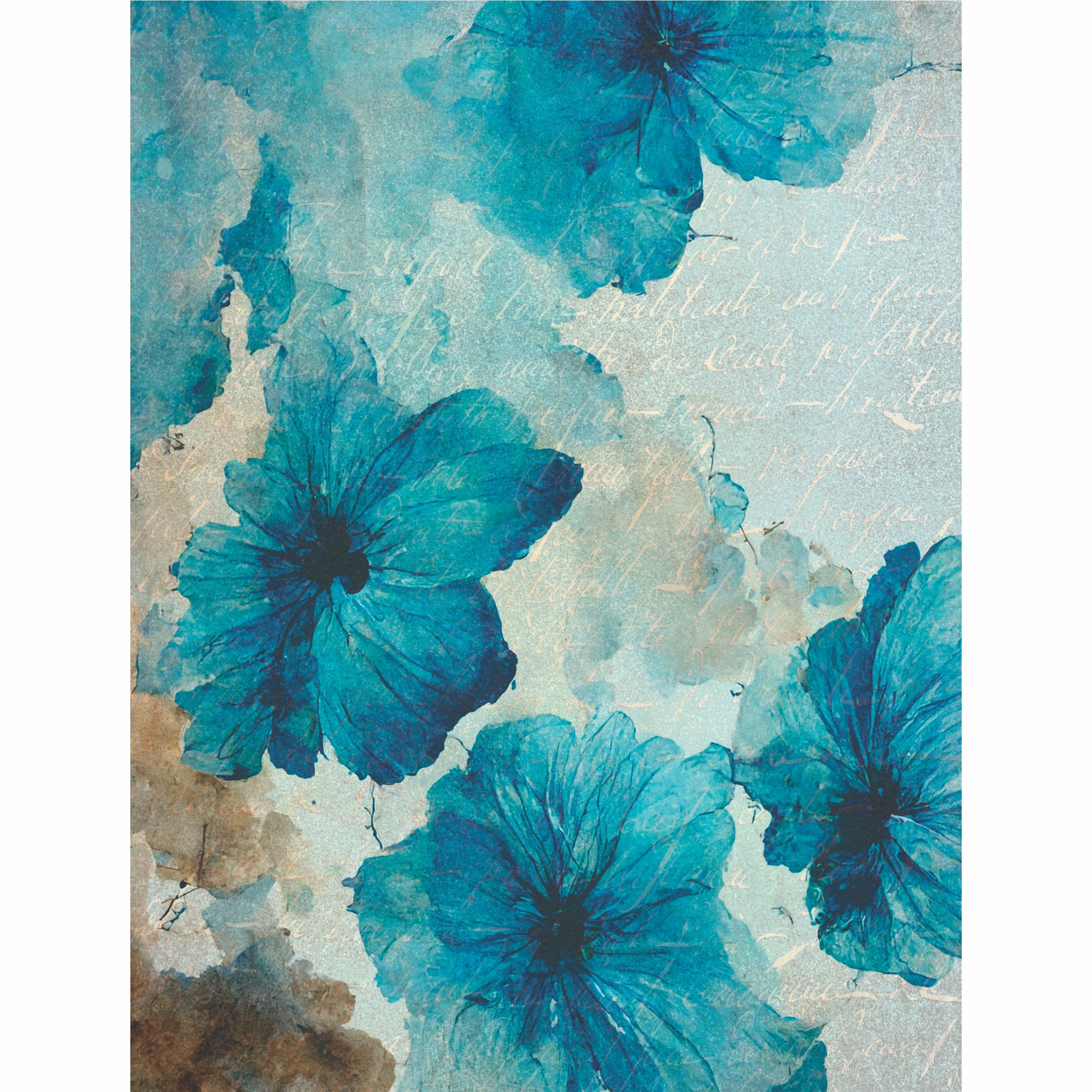 Blue Flower Rice Paper- 6 x Different Printed Mulberry Paper Images 30gsm