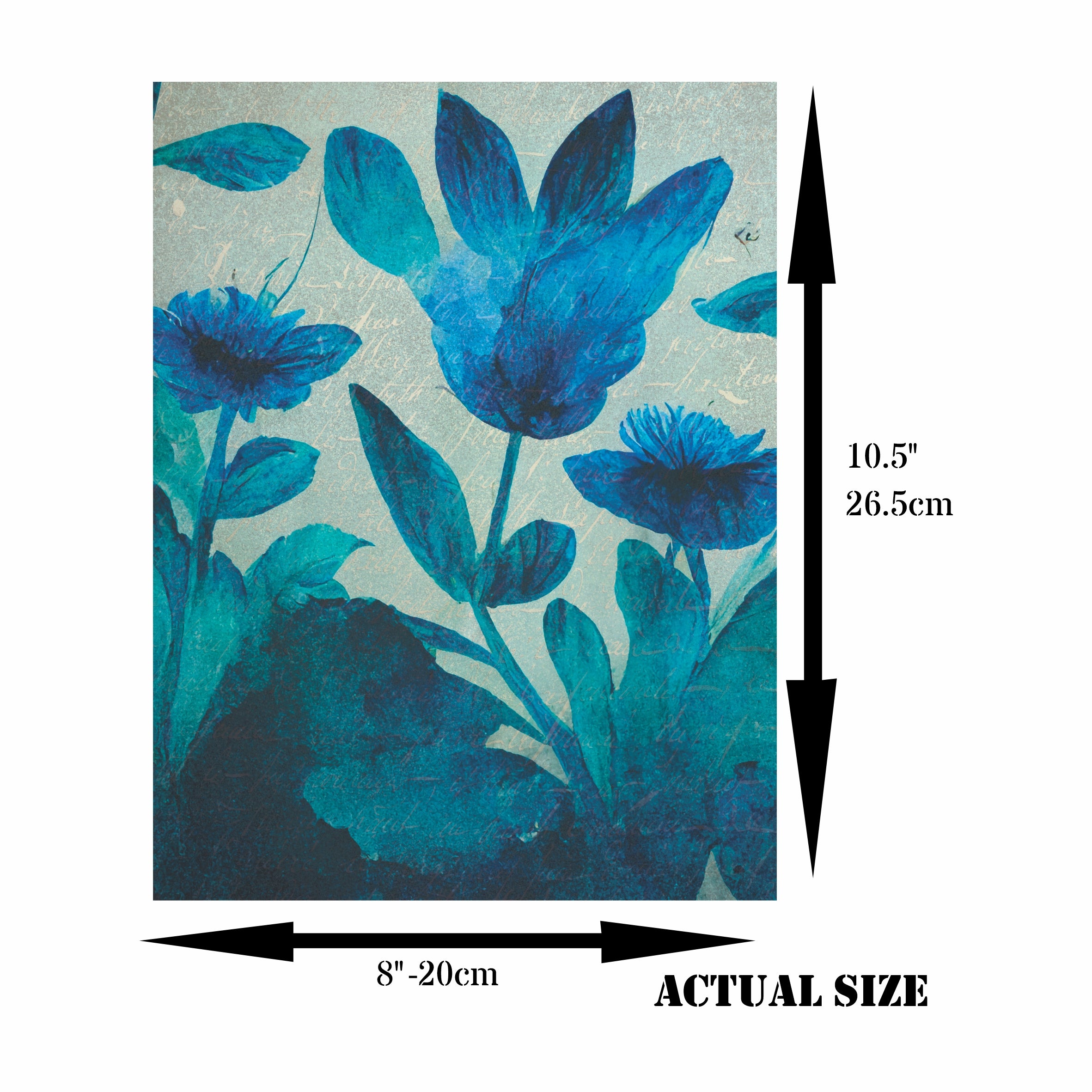 Blue Flower Rice Paper- 6 x Different Printed Mulberry Paper Images 30gsm