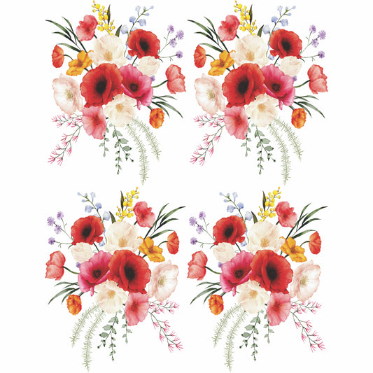 Poppy Bouquet Rice Paper- 6x 1 Bouquet Printed in 2 Sizes on 30gsm