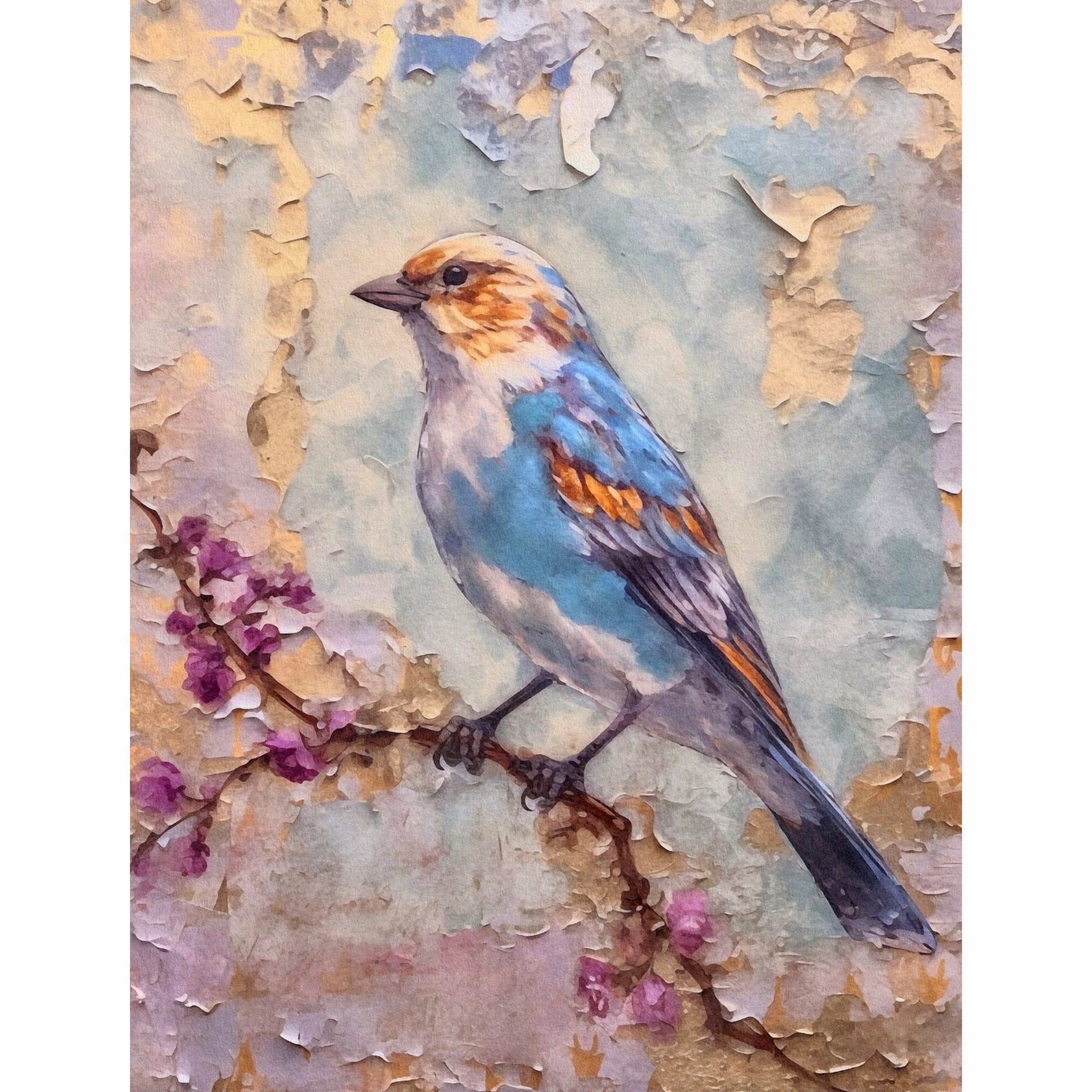 Distressed Birds Rice Paper- 6 Unique Printed Mulberry Paper Images 30gsm