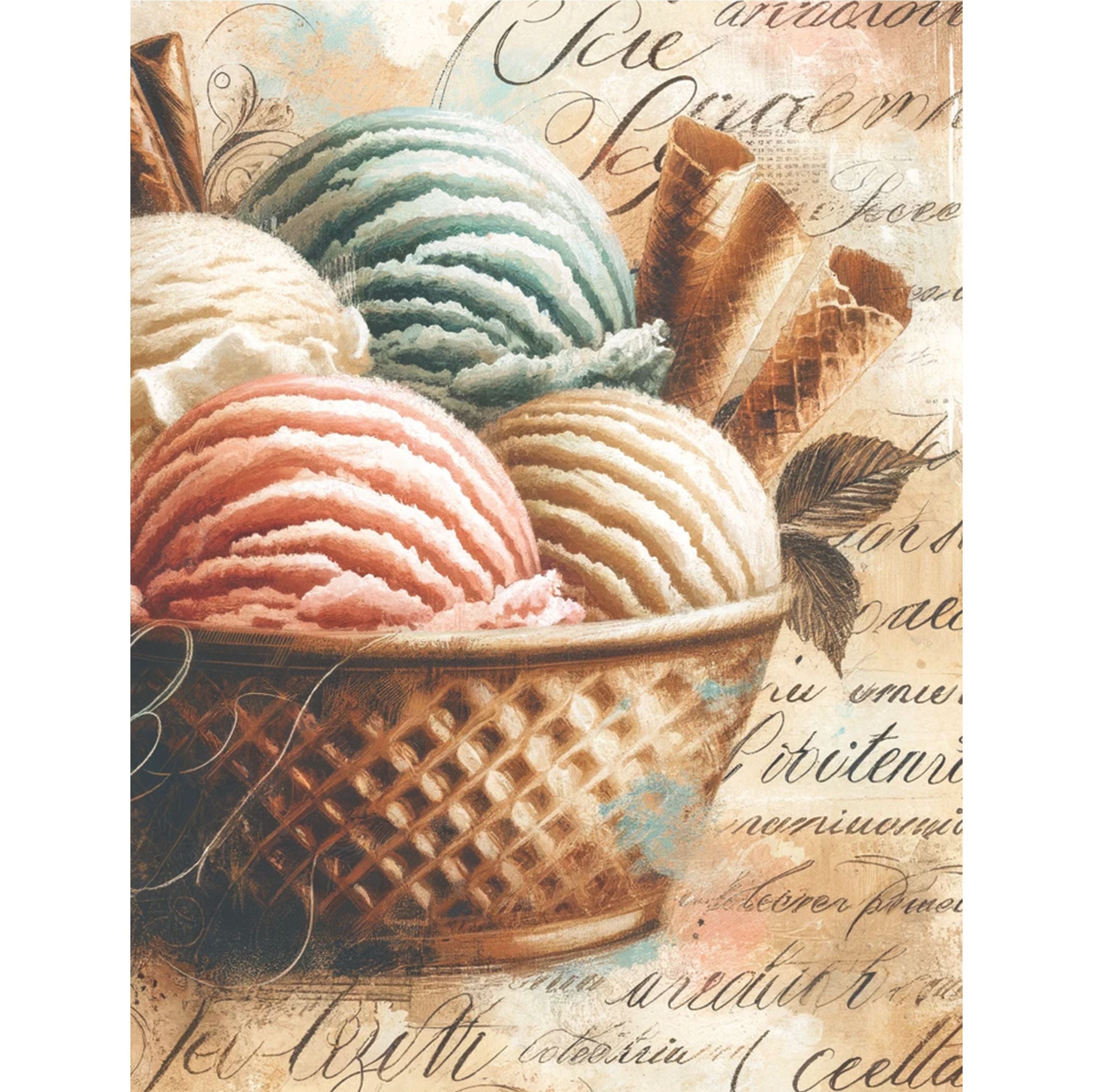 Ice Cream Rice Paper, 20.32 x 26.67 cm - for Decoupage Scrapbooking Cards Crafts