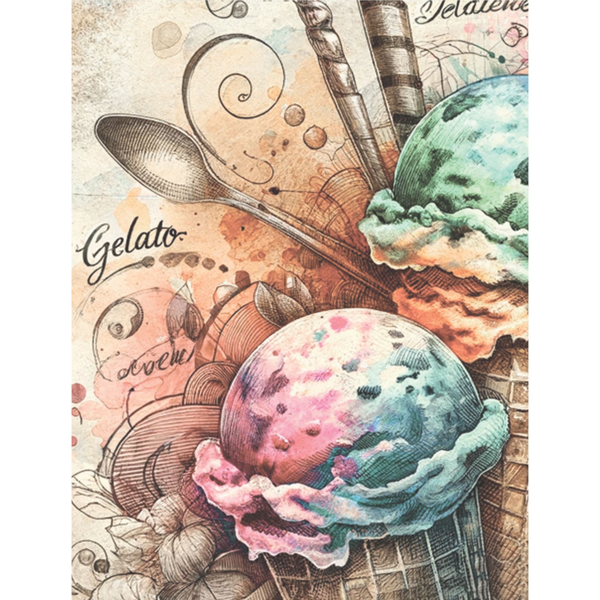 Ice Cream Rice Paper, 20.32 x 26.67 cm - for Decoupage Scrapbooking Cards Crafts