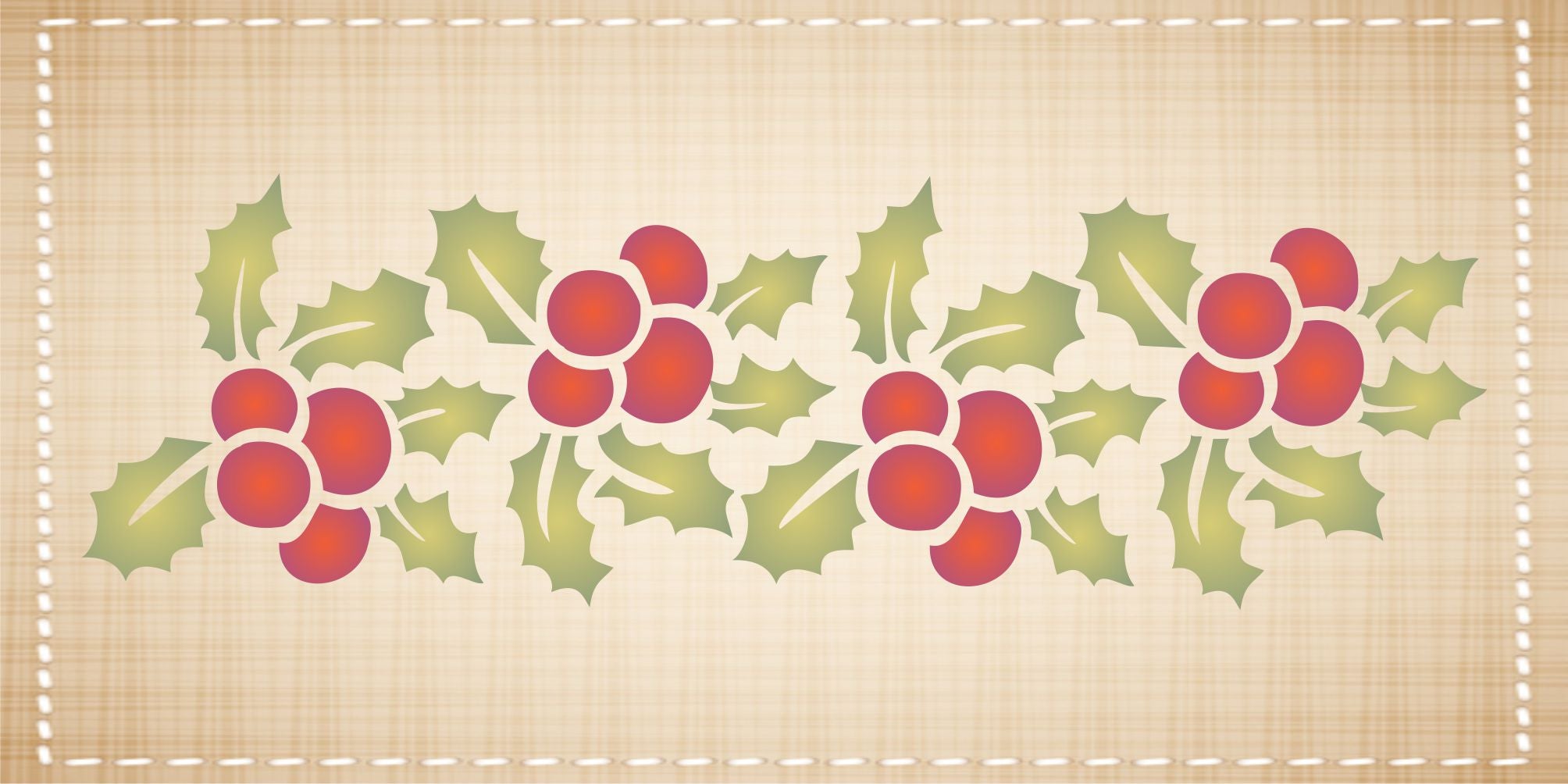 Christmas Holly Stencil, 17.78 x 5.72 cm - Holly Leaf Berry Border Christmas