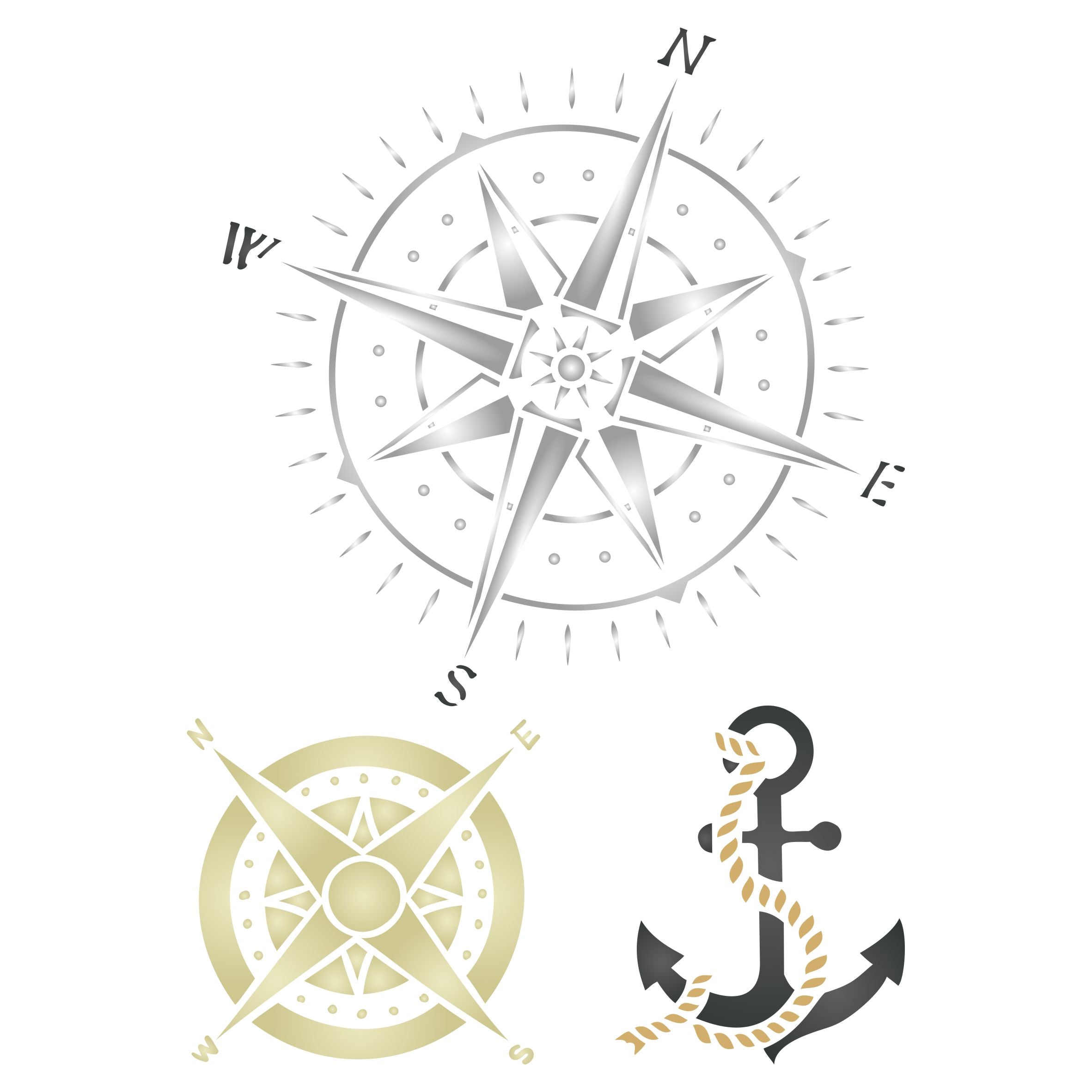 Compass Layering Stencil, 11.43 x 16.51 cm - Nautical Mask use to Add Texture