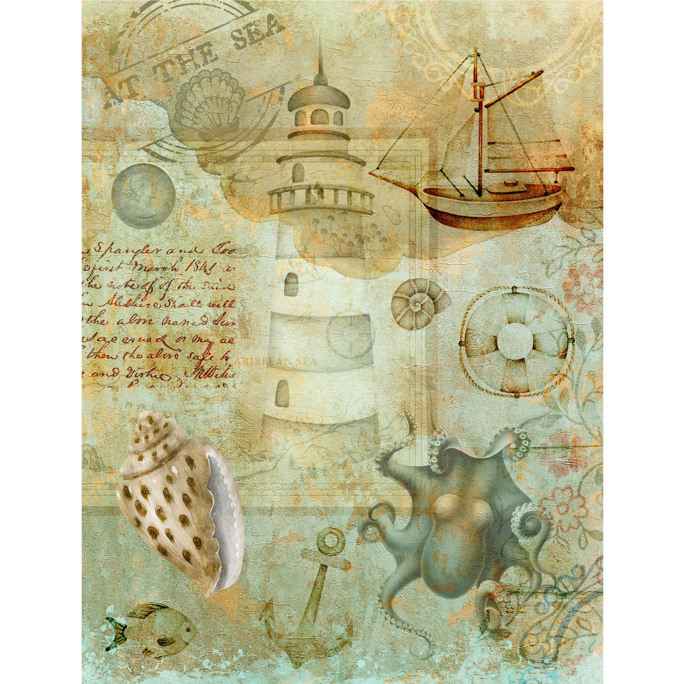 Ocean Decoupage Rice Paper, 8 x 10.5 inch - for Decoupage Scrapbooking Craft