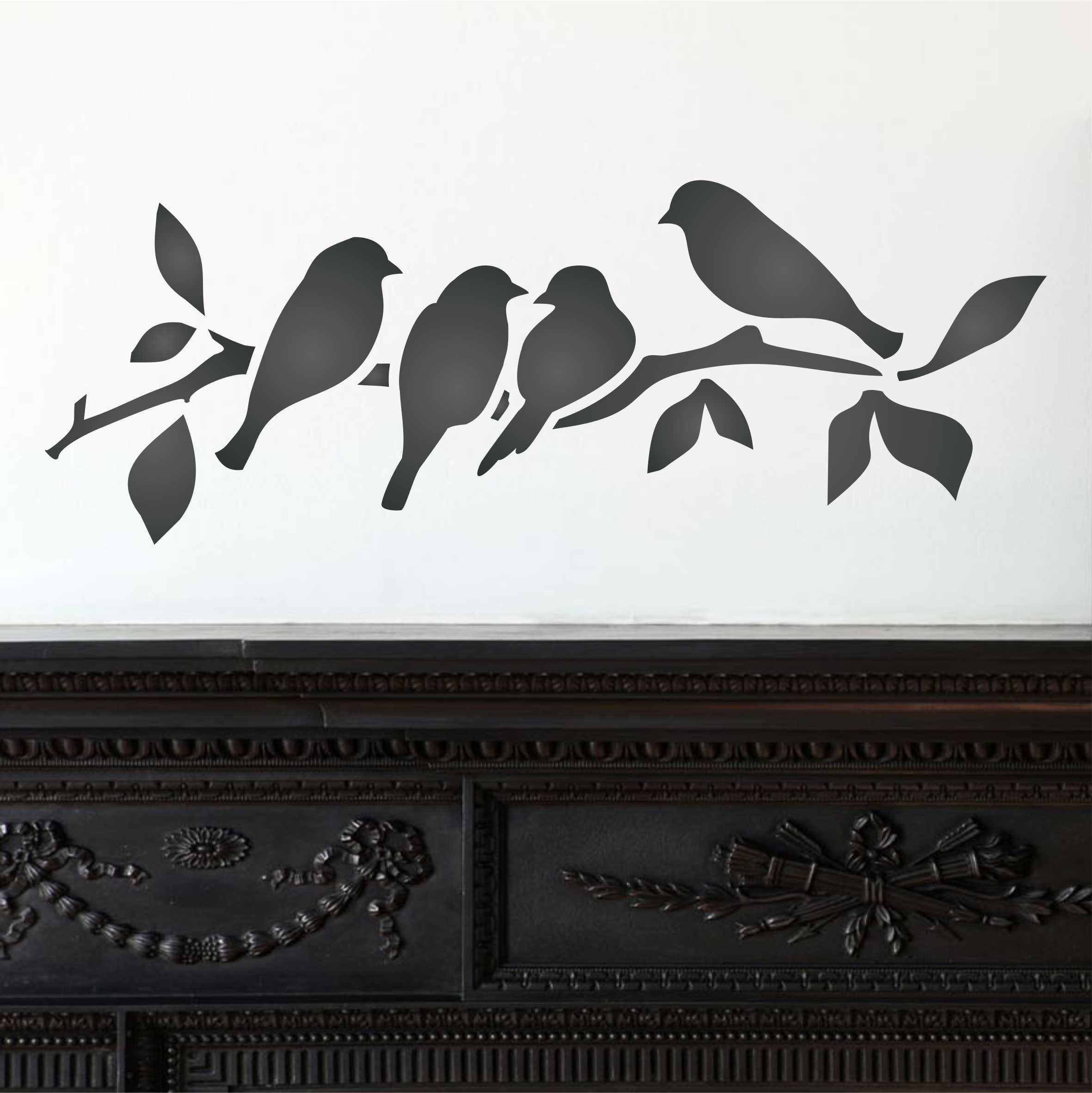 Roosting Birds Stencil - Bird Branch Silhouette Border