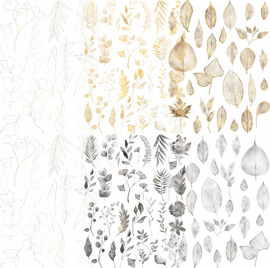 Gold & Silver Leaf Rice Paper- 6 Unique Leaves Mulberry Paper Overlay 30gsm