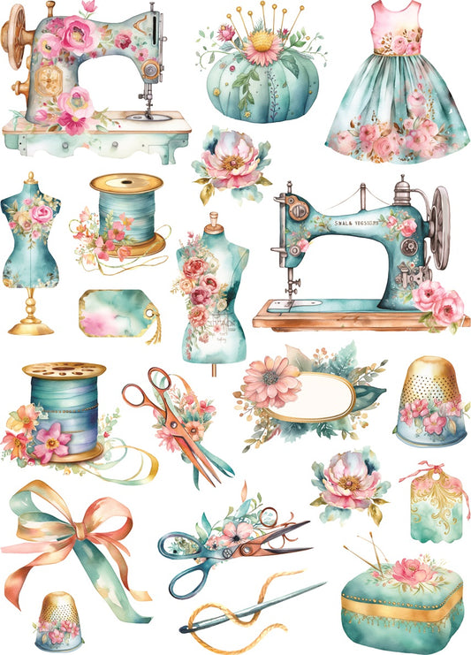 Vintage Sewing Rice Paper, 29.21 x 40.64 cm - for Decoupage Furniture Crafts