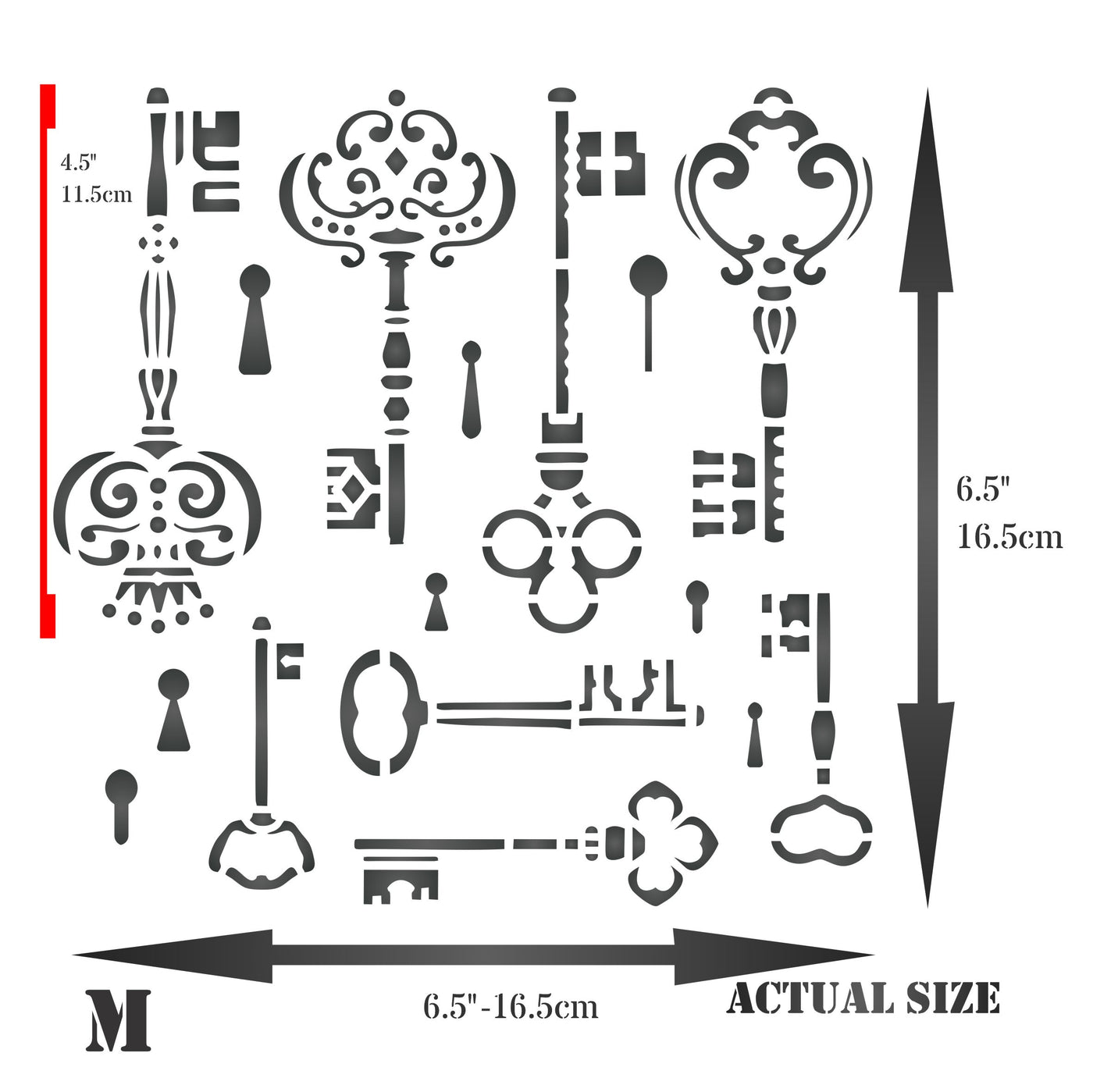 Vintage Keys Stencil - Classic Locks and Keys Design