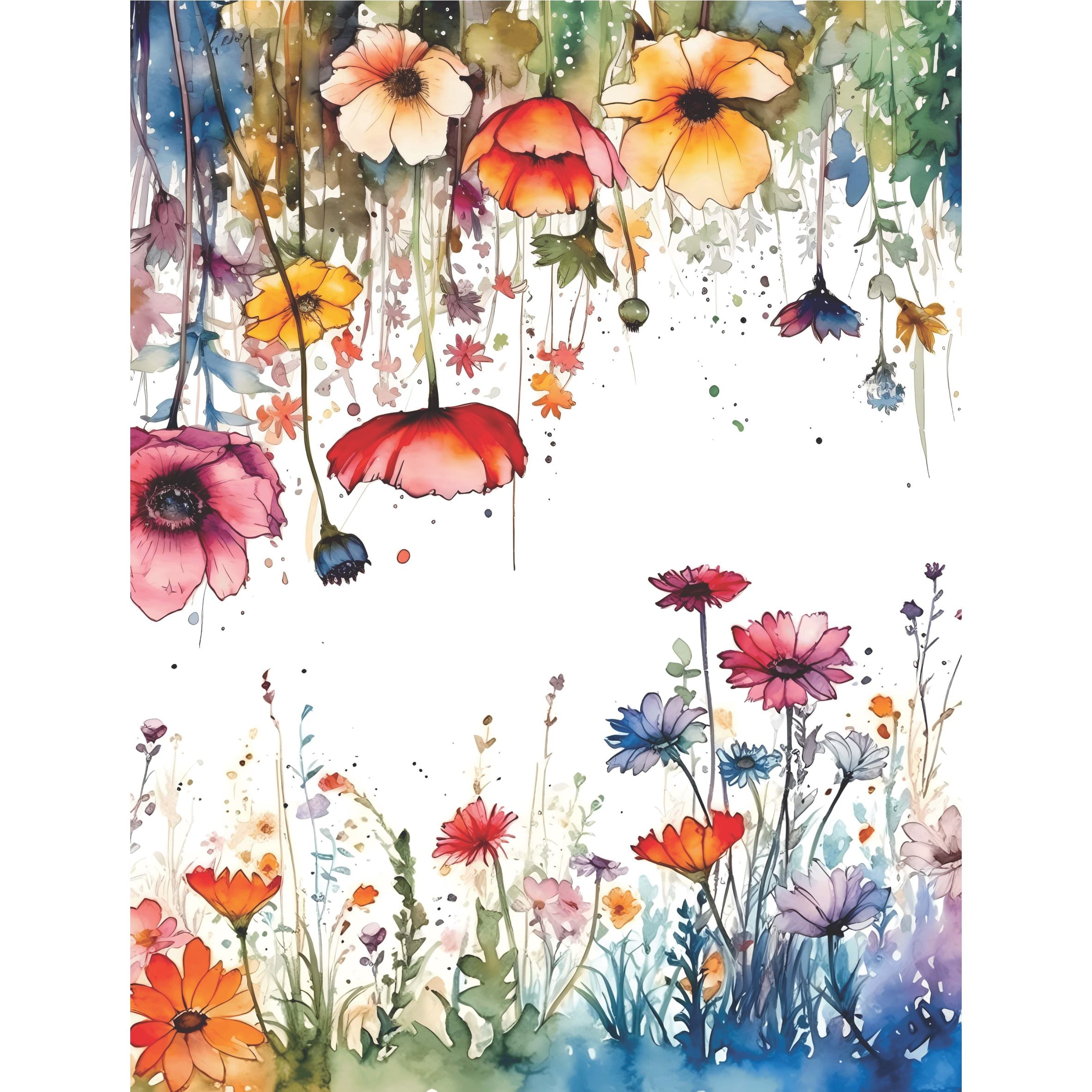 Wild Flower Borders Rice Paper, 20.32 x 26.67 cm - for Decoupage Cards Crafts