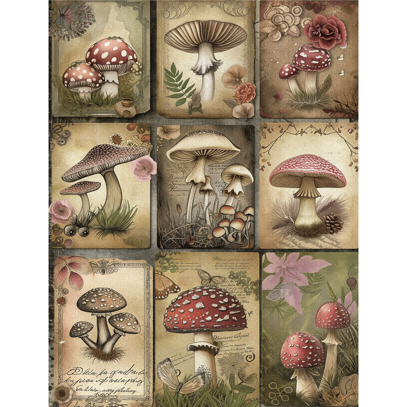 Mushrooms Decoupage Rice Paper, 8 x 10.5 inch - for Scrapbooking Cards Crafts