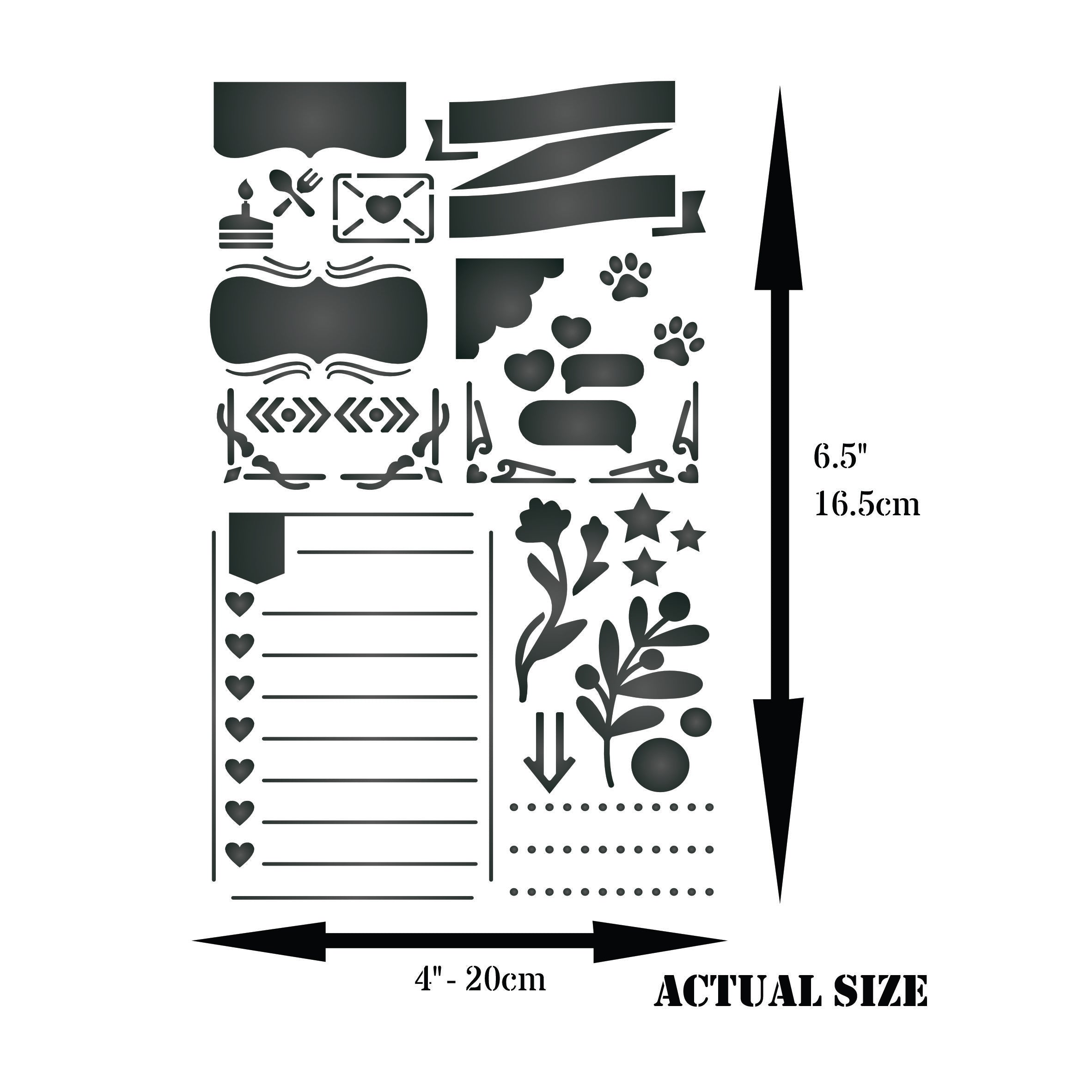 Journal Planner Stencil, 4 x 6.5 inch - Reusable 15pc Mylar Fancy Design Planner