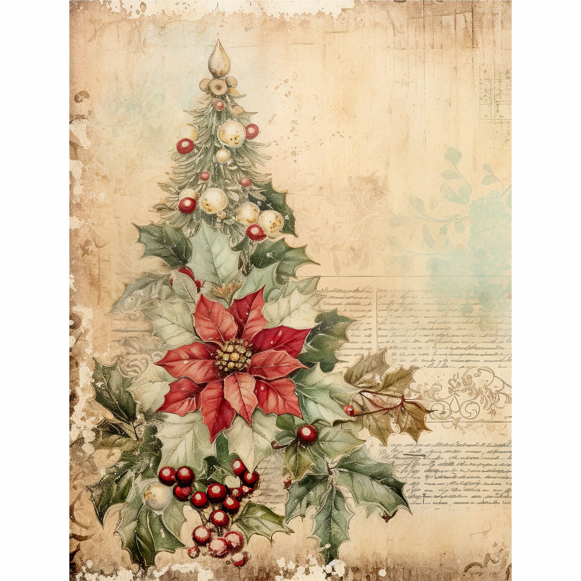 Vintage Christmas Rice Paper- 6 Unique Printed Mulberry Paper Pages 30gsm