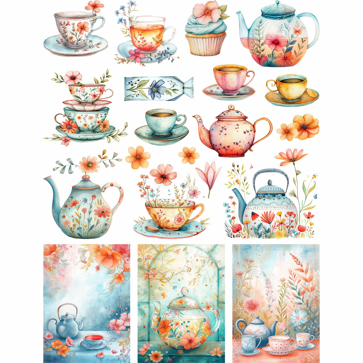Tea Time Rice Paper, 20 x 26,6cm (6pc) - 6 Designs for Scrapbooking Cards Crafts, Decoupage by CRAFT KREATIVELY