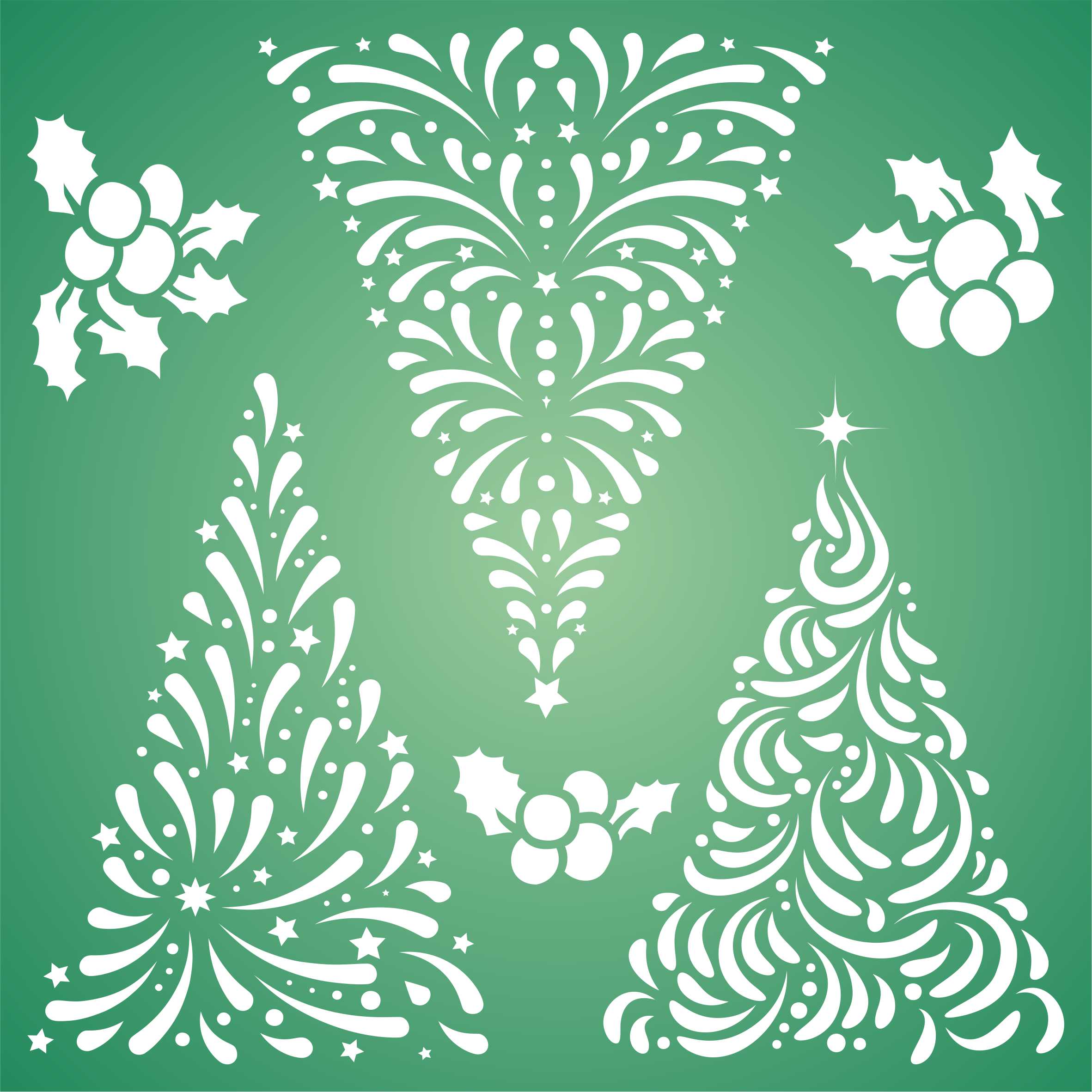 Christmas Trees Stencil - 3X Stylized Trees for Cards Decoration