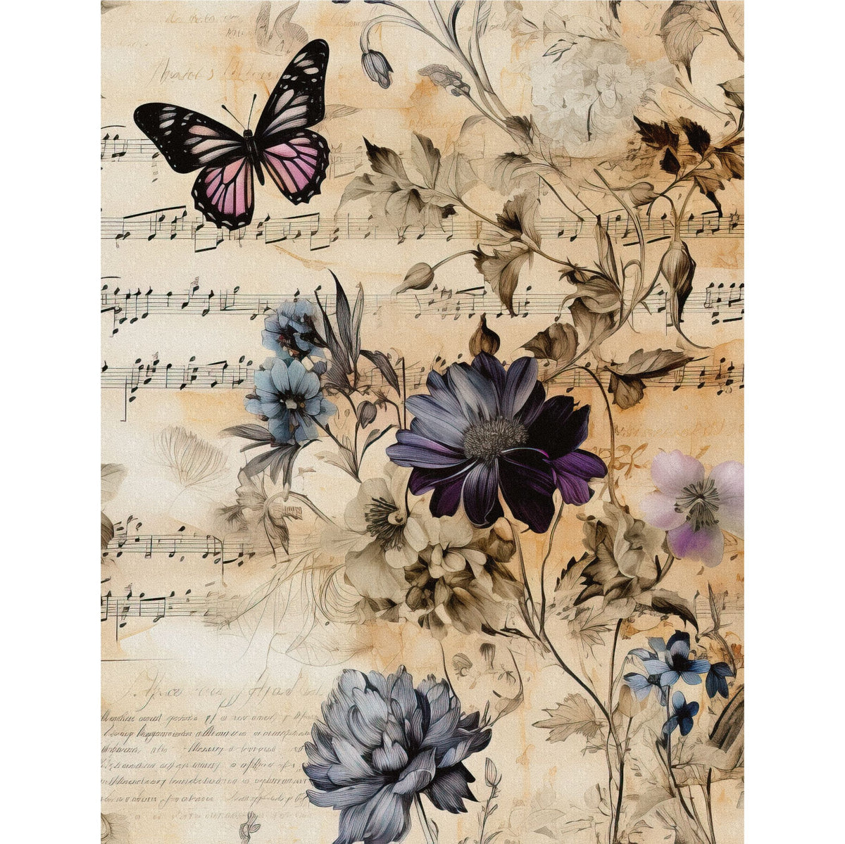 Floral Music Decoupage Rice Paper, 20.32 x 26.67 cm - Scrapbooking Crafts Cards