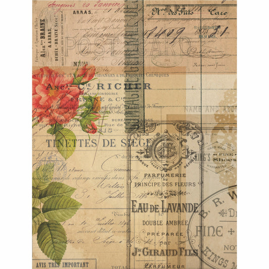 Ephemera Theme Rice Paper- 6 Unique Printed Mulberry Paper Images 30gsm