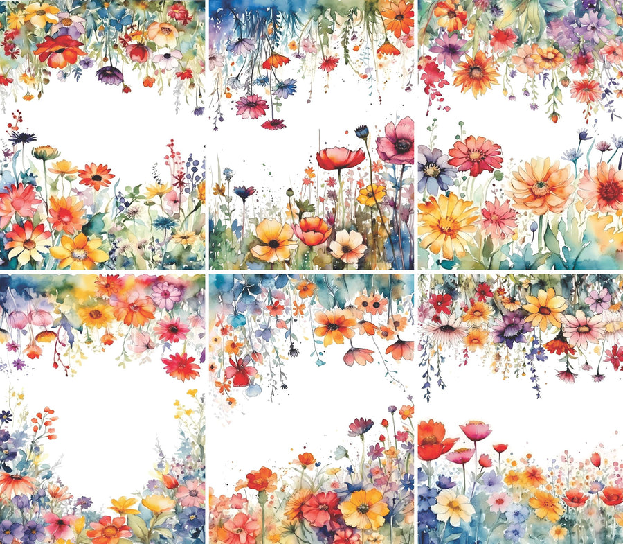 Wild Flower Borders Rice Paper, 20.32 x 26.67 cm - for Decoupage Cards Crafts