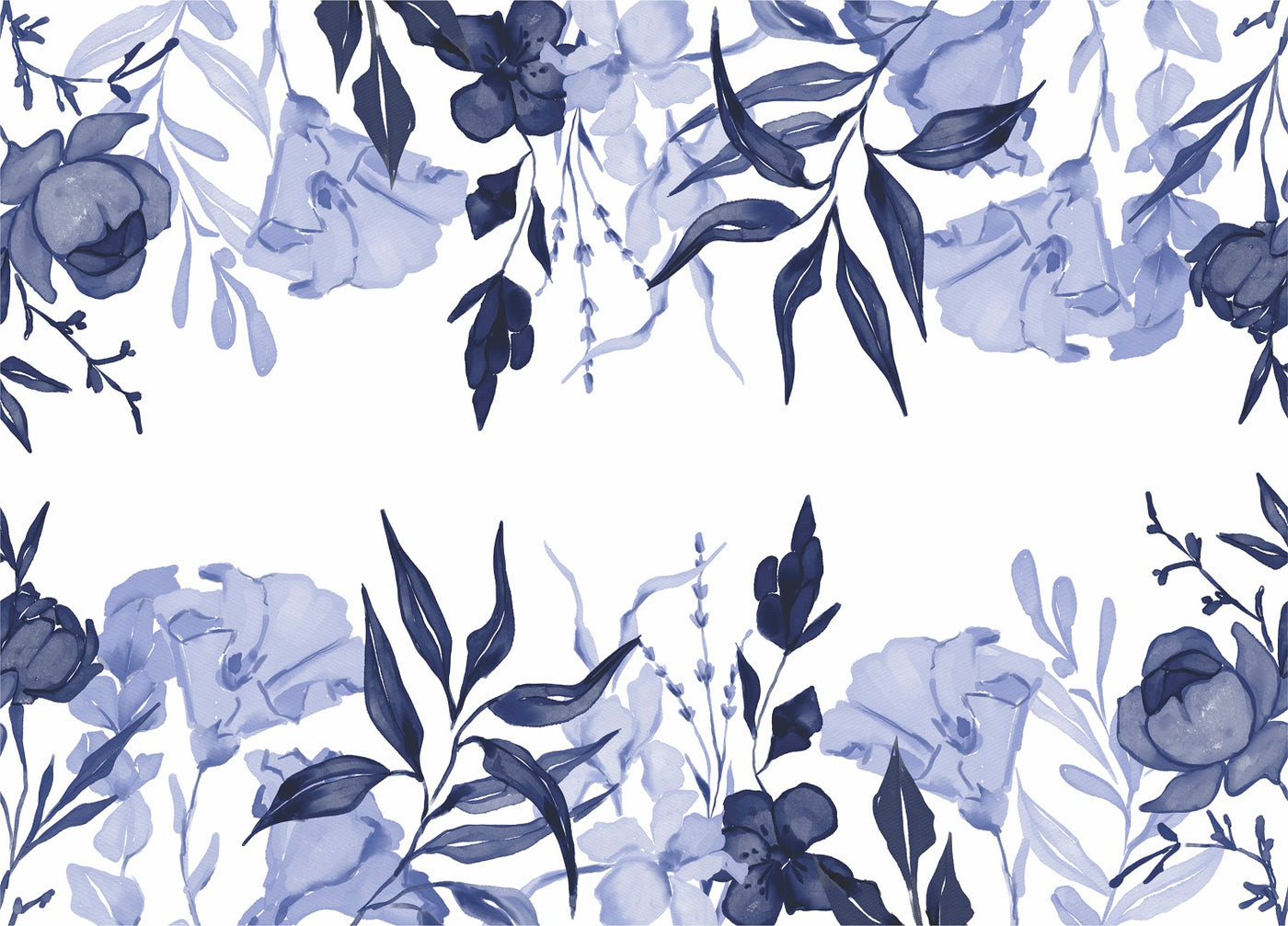 Navy Flower Border Rice Paper- 23 Sheets Printed Mulberry Paper Border 36gsm