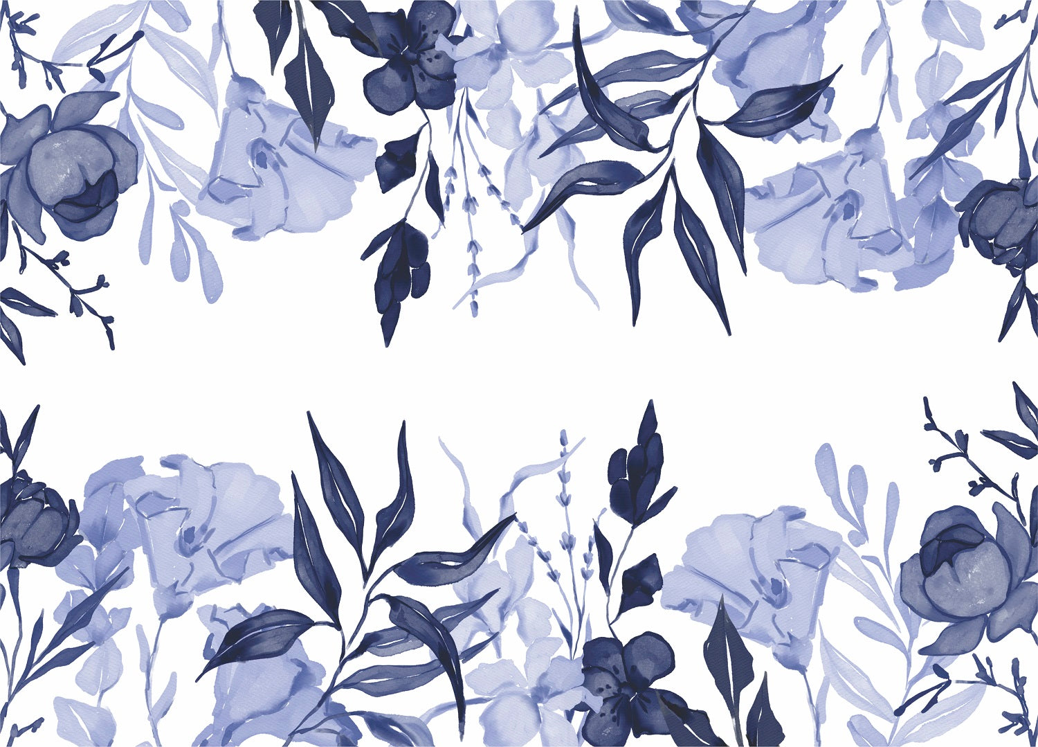 Navy Flower Border Rice Paper- 23 Sheets Printed Mulberry Paper Border 36gsm