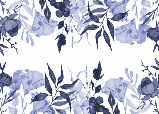 Navy Flower Border Rice Paper- 23 Sheets Printed Mulberry Paper Border 36gsm