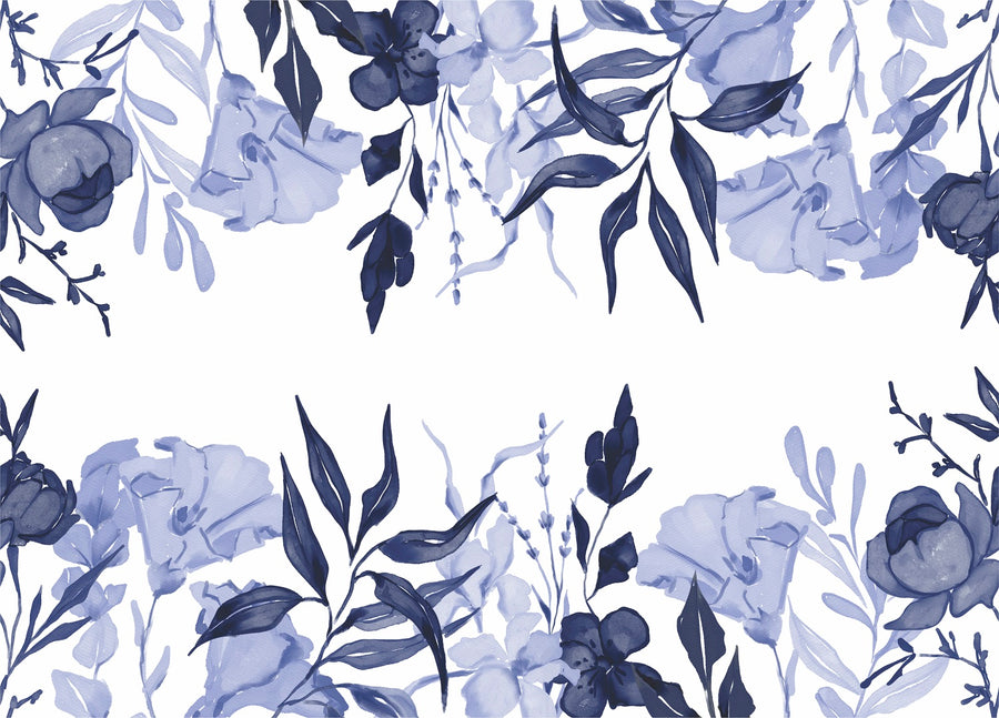 Navy Flower Border Rice Paper- 23 Sheets Printed Mulberry Paper Border 36gsm