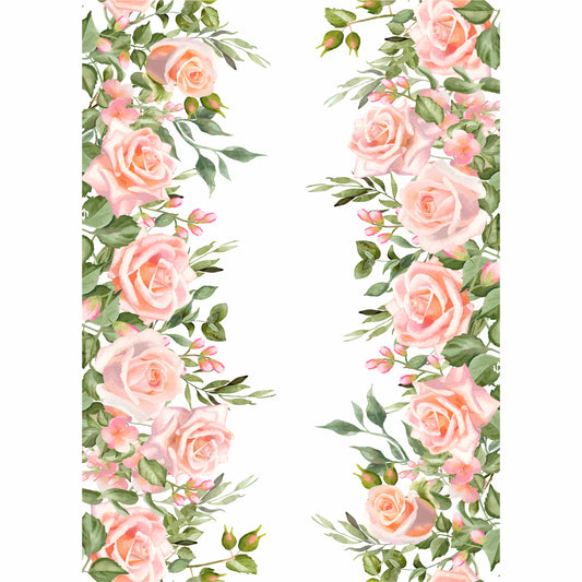 Pink Roses Border Rice Paper- 12 Sheets Printed Mulberry Paper Border 36gsm