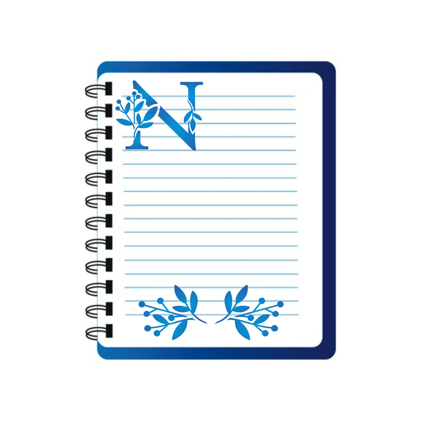 Flower Monogram N Stencil - Leaf Flower Initial 4.5 / 3 / 2 inch on One Sheet