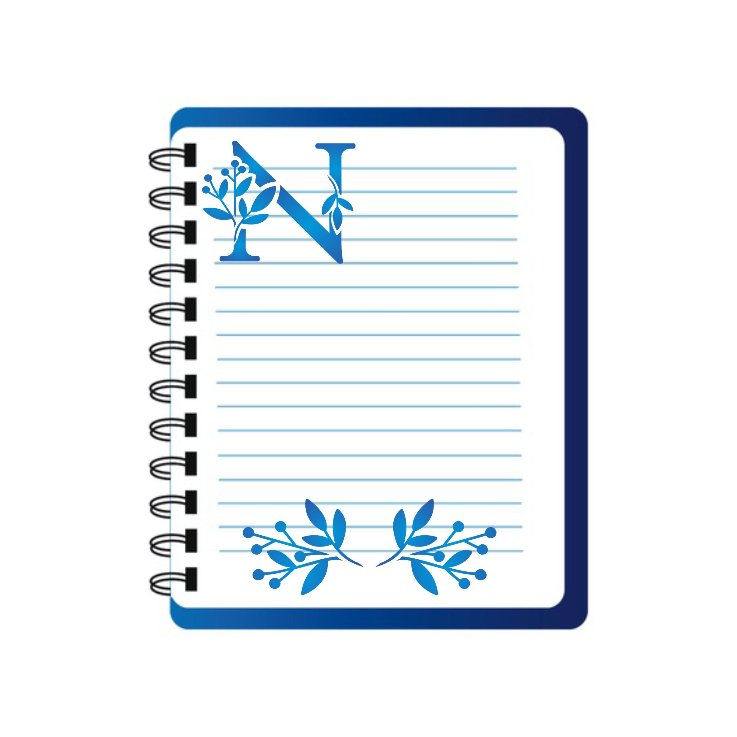 Flower Monogram N Stencil - Leaf Flower Initial 4.5 / 3 / 2 inch on One Sheet