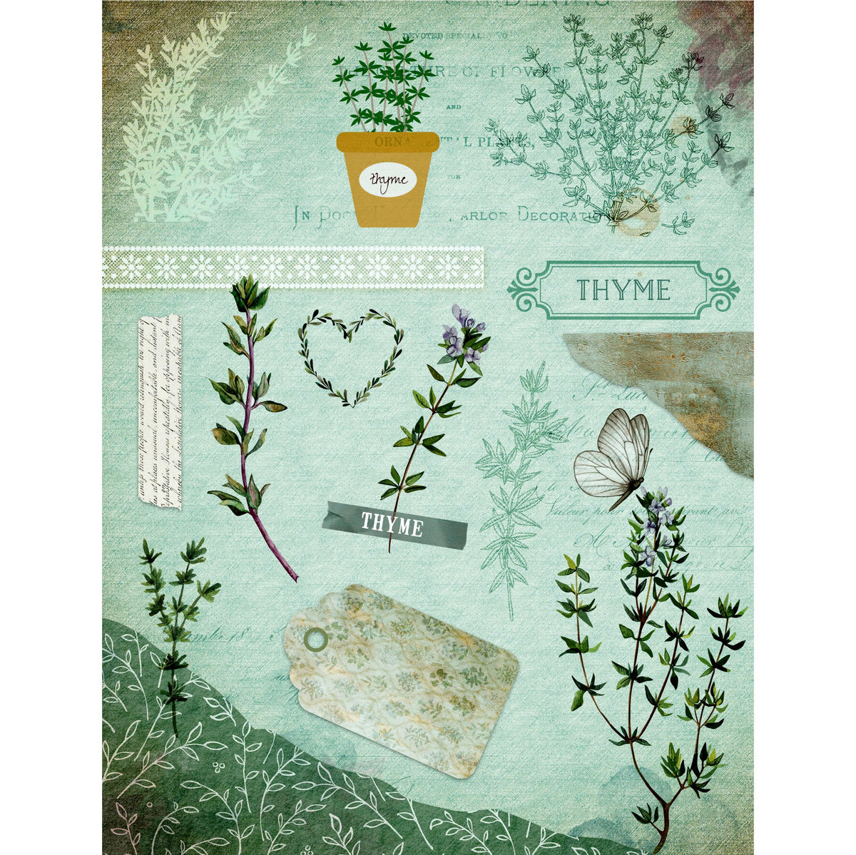 Herbs Decoupage Rice Paper, 20.32 x 26.67 cm - for Decoupage Scrapbooking Craft