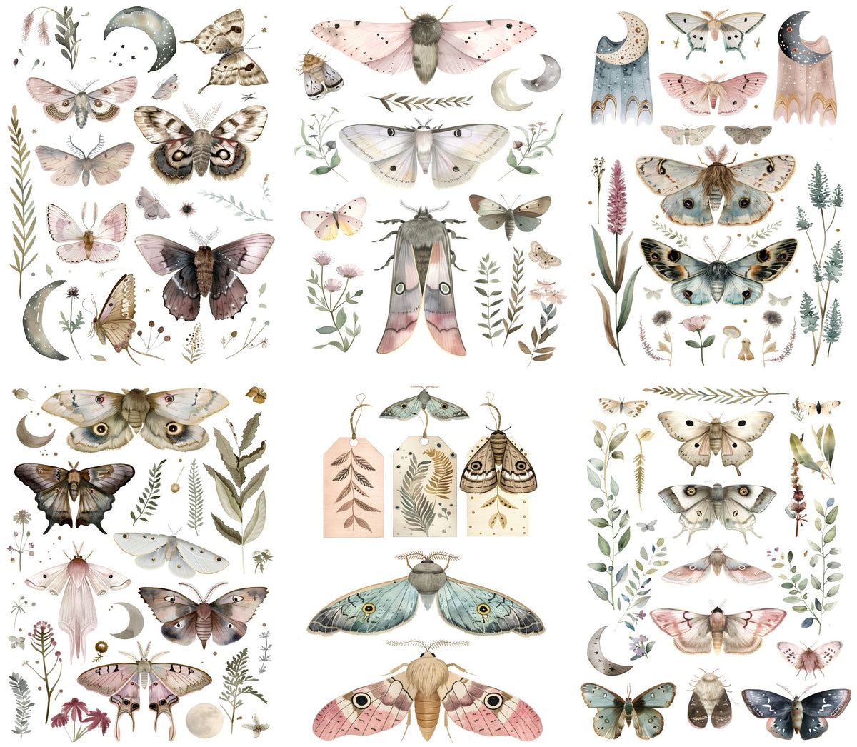 Moths Decoupage Rice Paper, 20.32 x 26.67 cm - for Decoupage Scrapbooking Craft