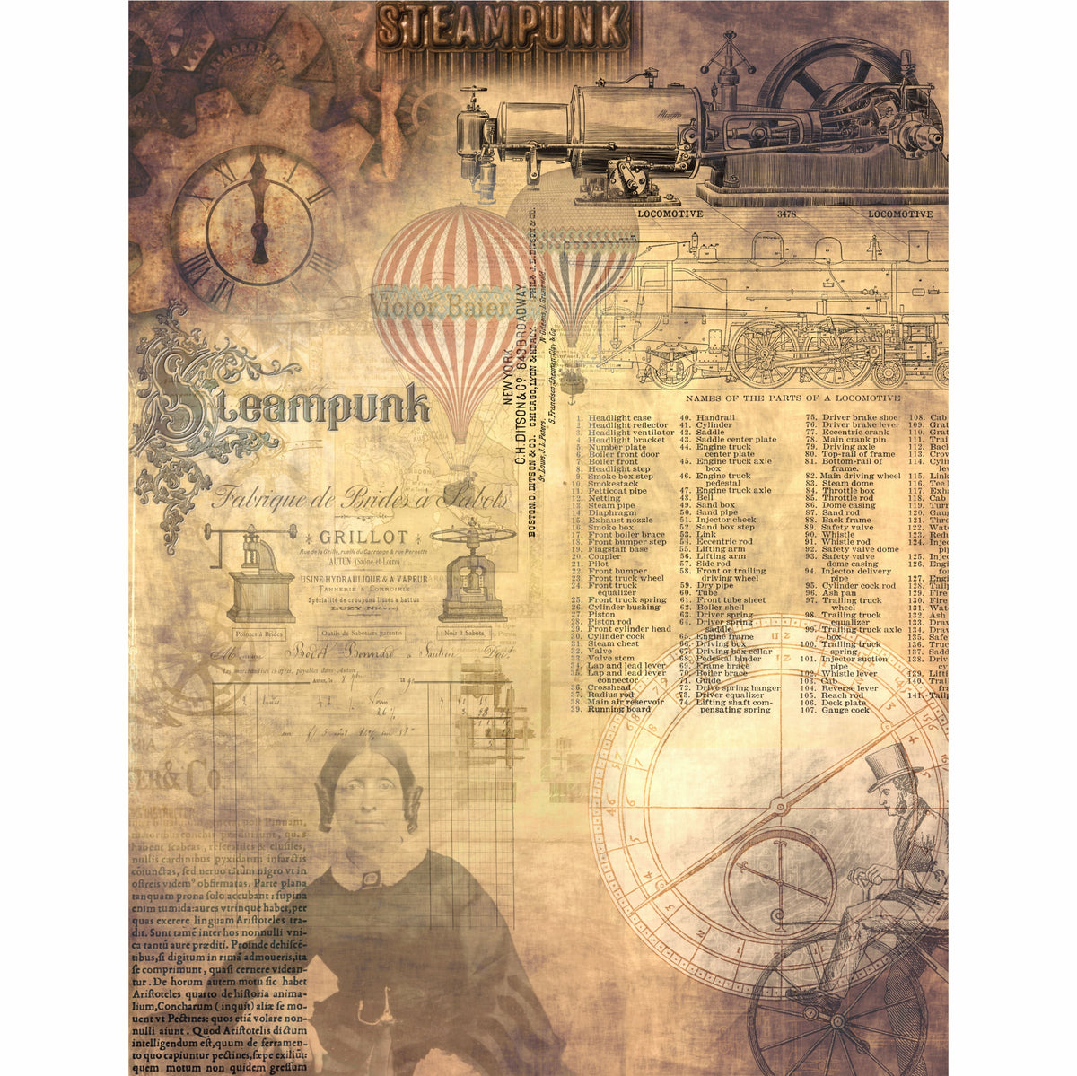 Steampunk Mix Rice Paper- 6 x Different Printed Mulberry Paper Images 30gsm