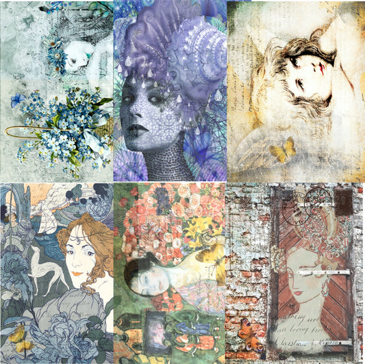 Sweet Dreams Rice Paper- 6 x Different Printed Mulberry Paper Images 30gsm