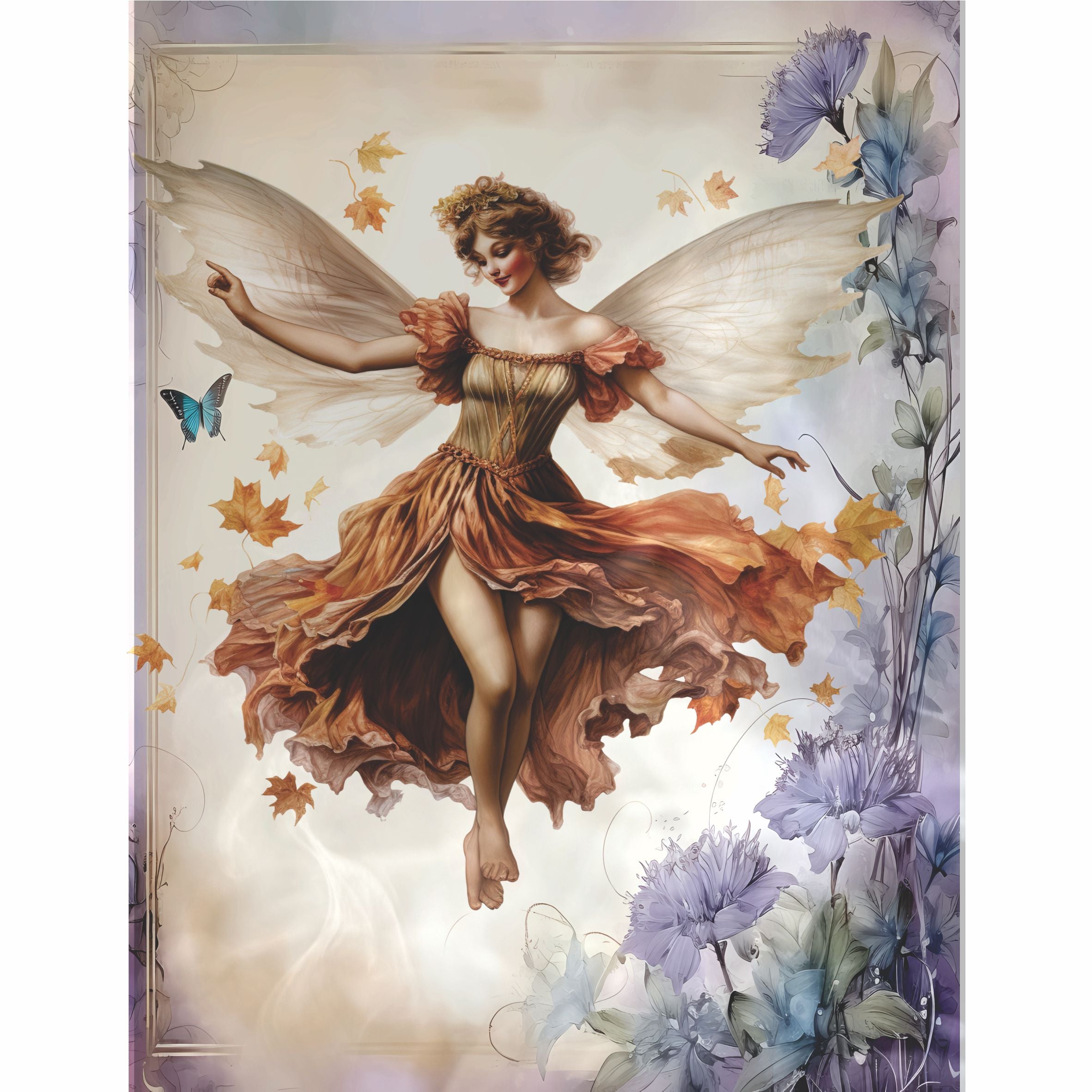 Vintage Fairies Rice Paper- 6 Unique Printed Mulberry Paper Pages 30gsm