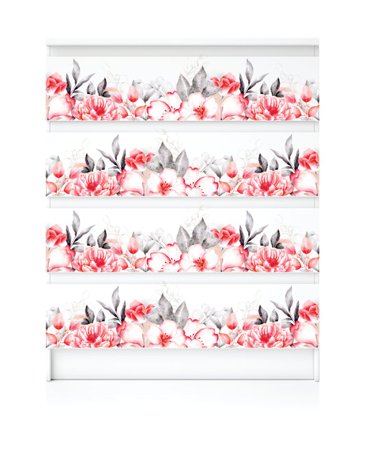 Red Grey Border Rice Paper- 22 Sheets Printed Mulberry Paper Border 36gsm