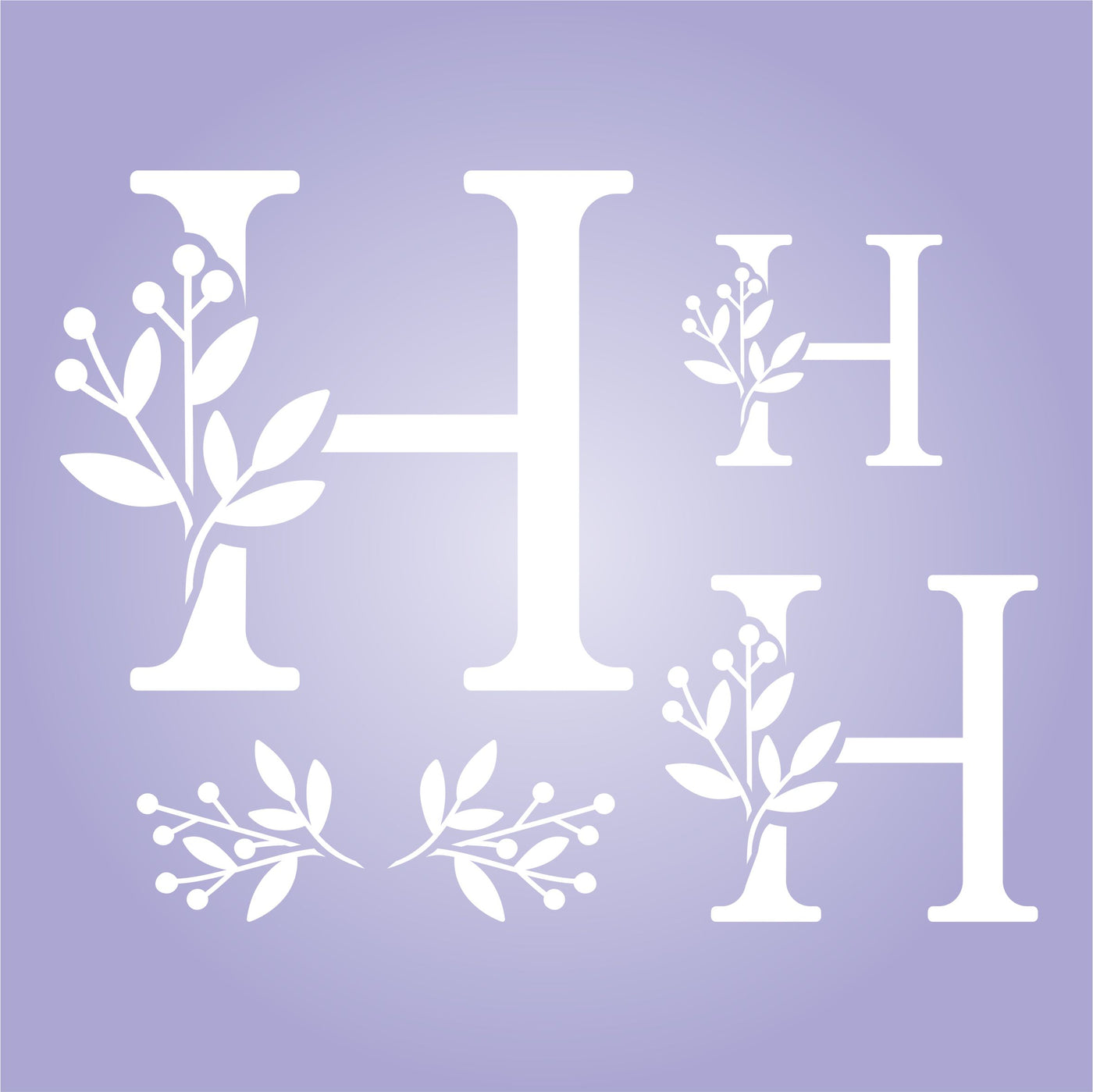 Flower Monogram H Stencil - Leaf Flower Initial 4.5 / 3 / 2 inch on One Sheet