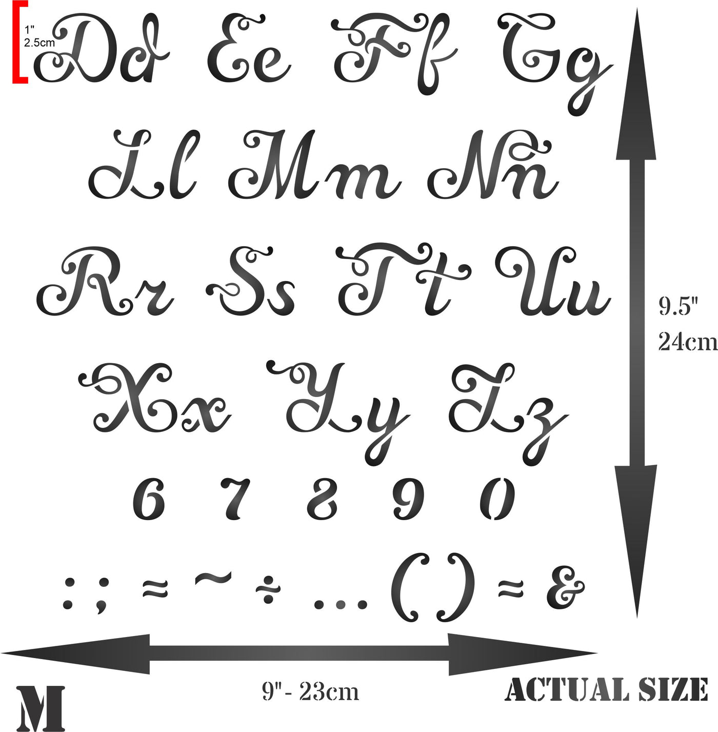 Vintage Cursive Stencil - Letters Number ABC Alphabet Punctuation