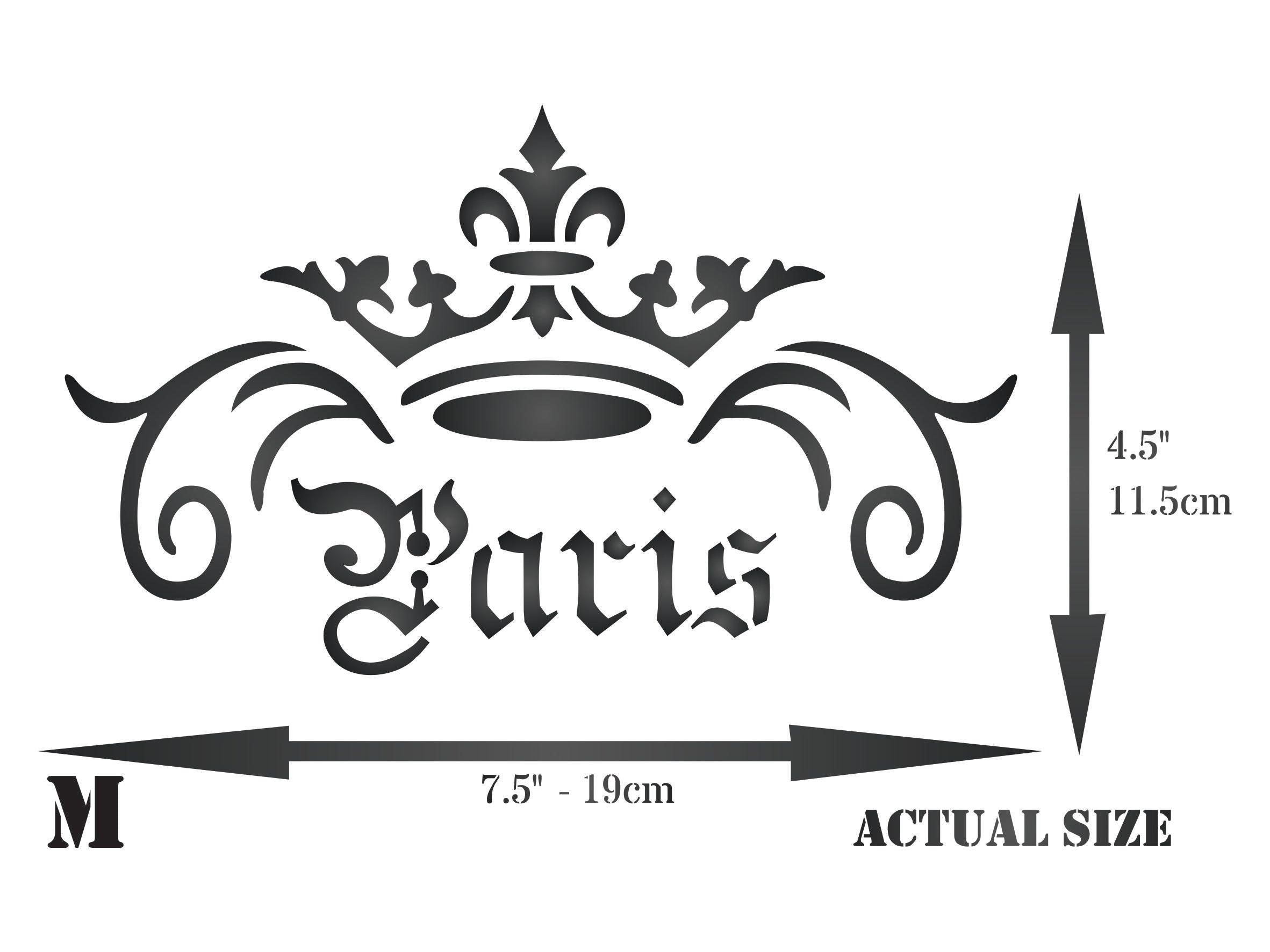 Paris Crown Stencil, 10.5 x 6.5 inch - Vintage French Themed Word