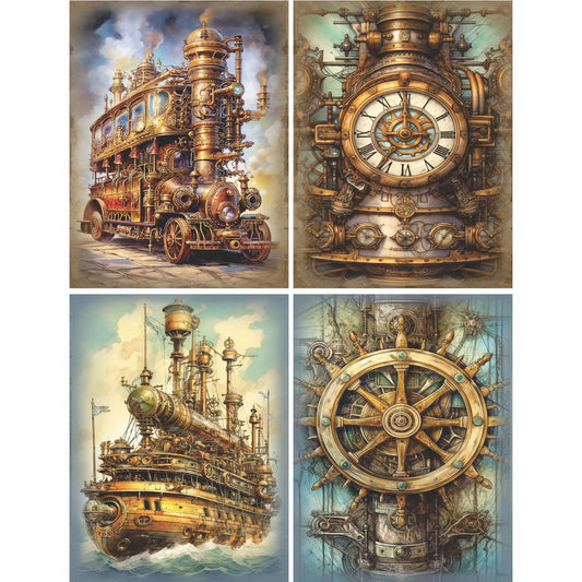 Steampunk Mulberry Rice Paper, 20.32 x 26.67 cm - for Decoupage Cards Crafts