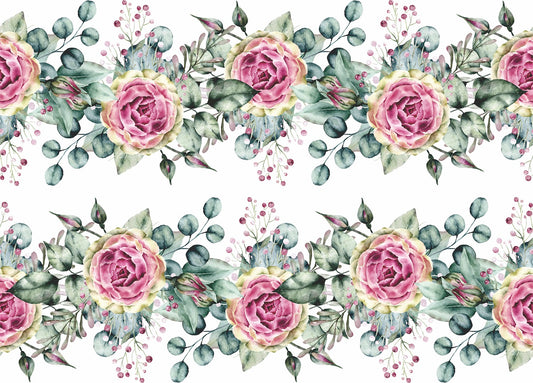 Rasberry Rose Border Rice Paper- 19 Sheets Printed Mulberry Paper Border 36gsm