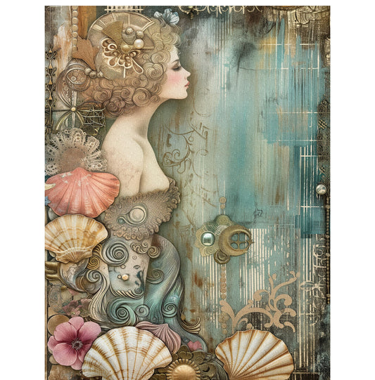 Mermaid Decoupage Rice Paper, 20.32 x 26.67 cm - for Scrapbooking Cards Crafts