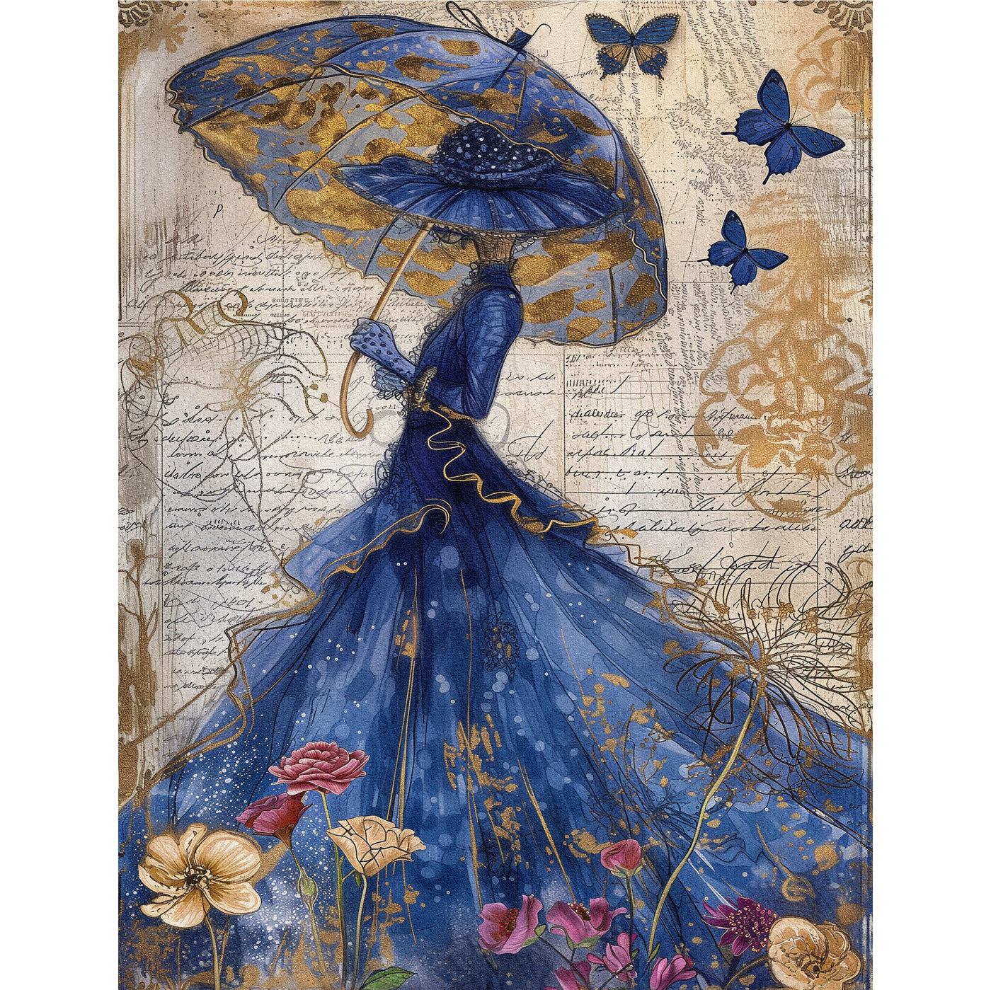 Blue Lady Decoupage Rice Paper, 8 x 10.5 inch - for Scrapbooking Cards Crafts