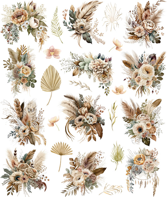 Boho Bouquets Decoupage Rice Paper, 29.21 x 36.83 cm - for Journal Cards Crafts