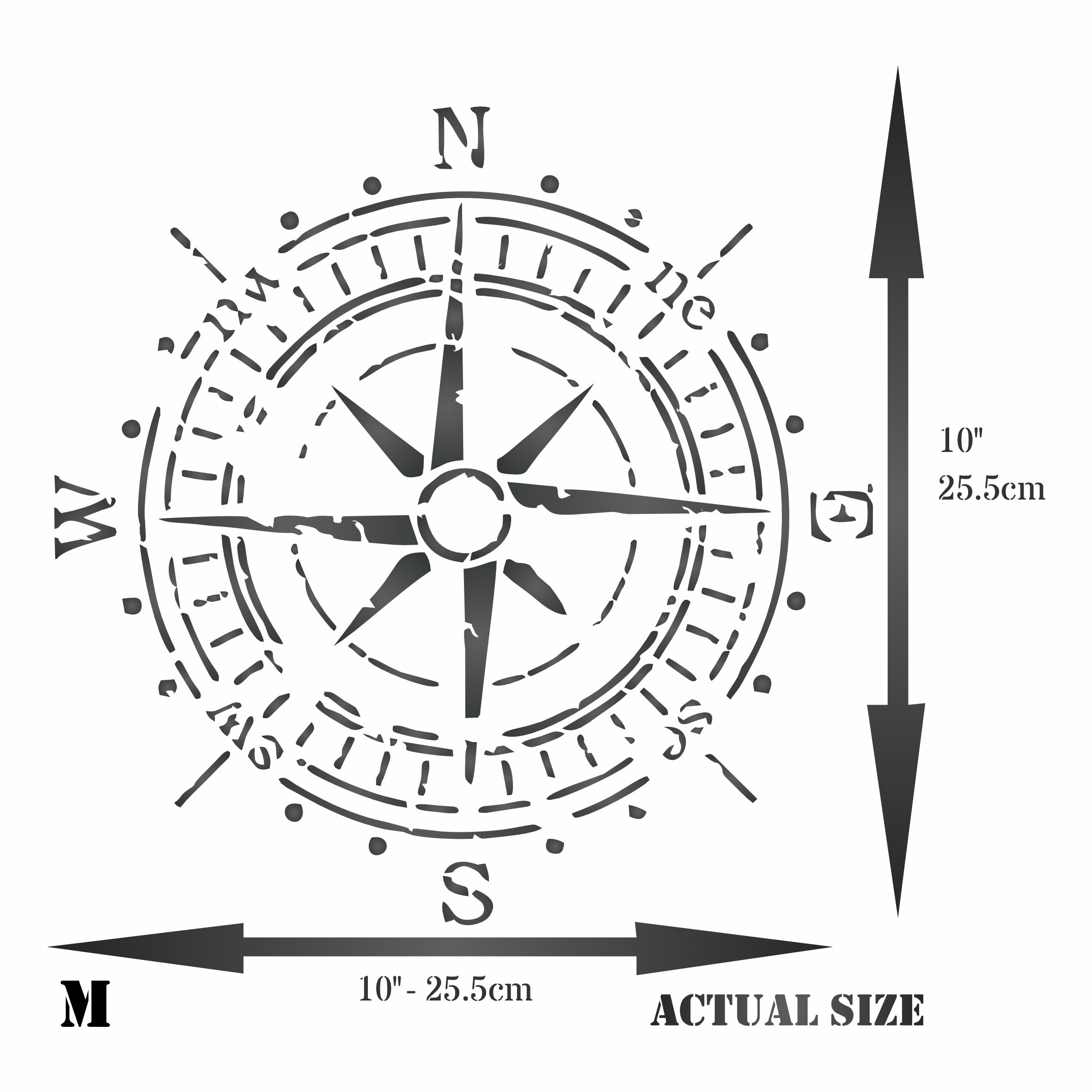 Antique Compass Stencil - Vintage Ocean Nautical Sailing Direction Compass