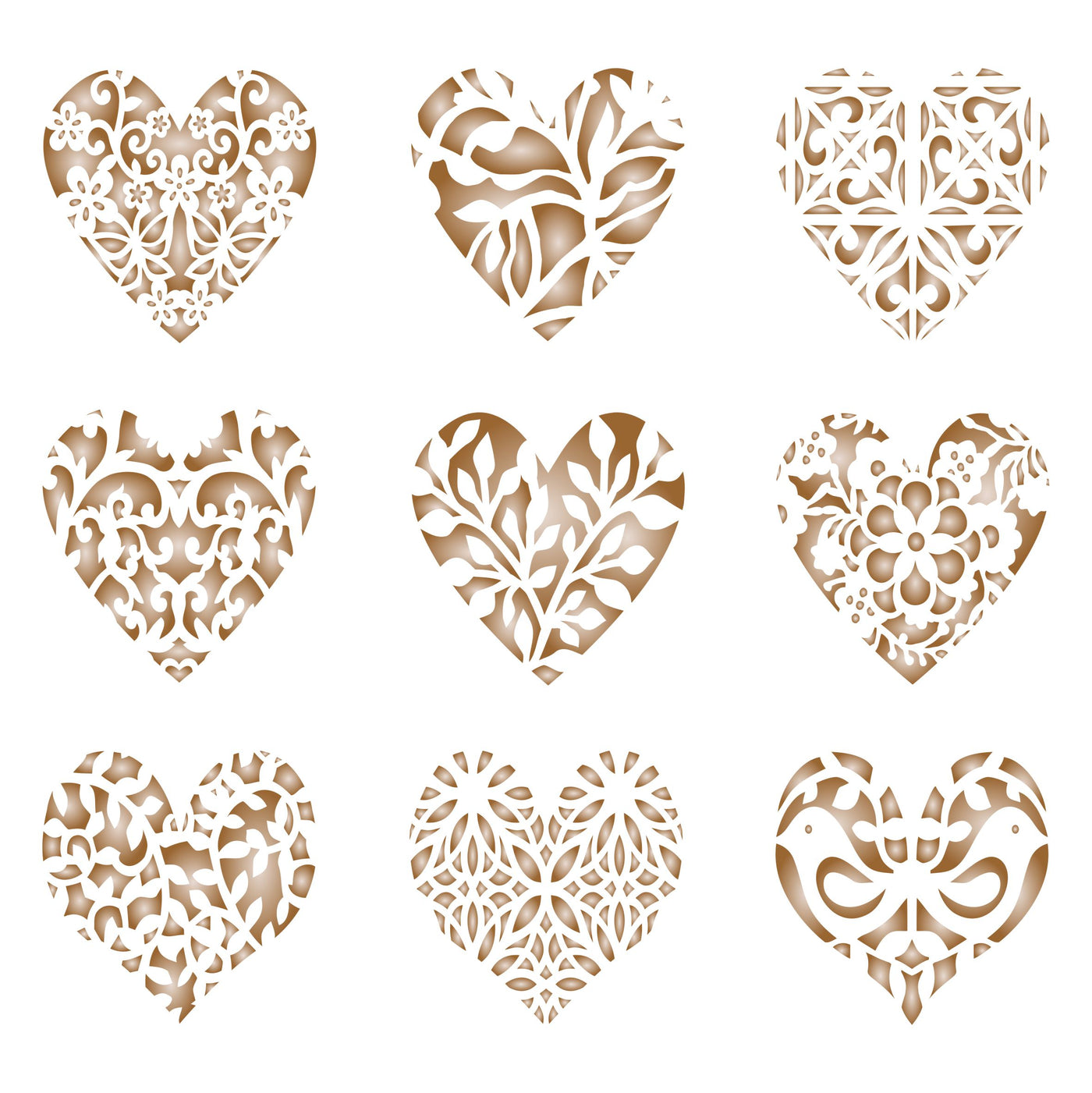 Heart Coffee Set Stencil -9 Designs of Cappuccino Coffee Latte Cakes Cookies