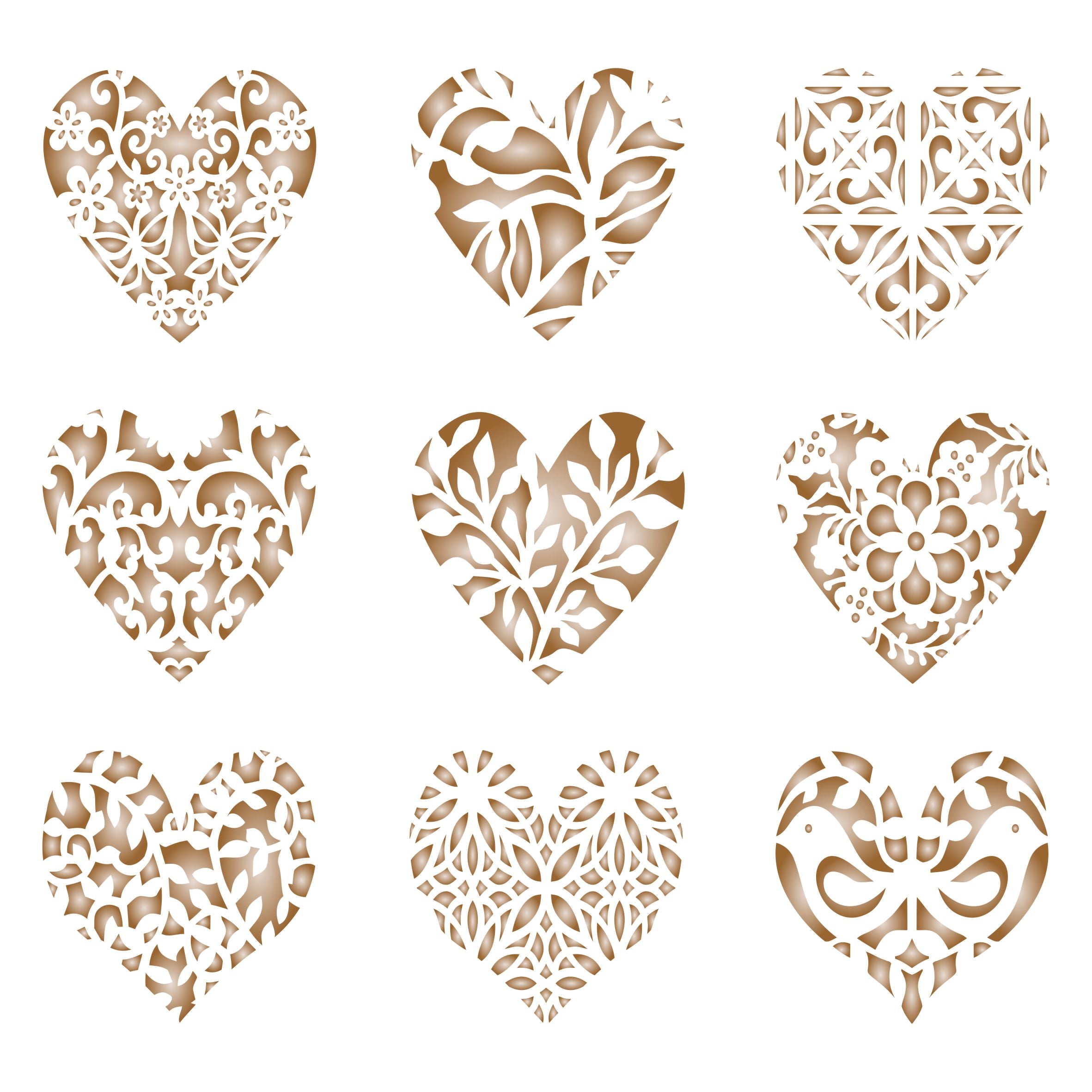 Heart Coffee Set Stencil -9 Designs of Cappuccino Coffee Latte Cakes Cookies