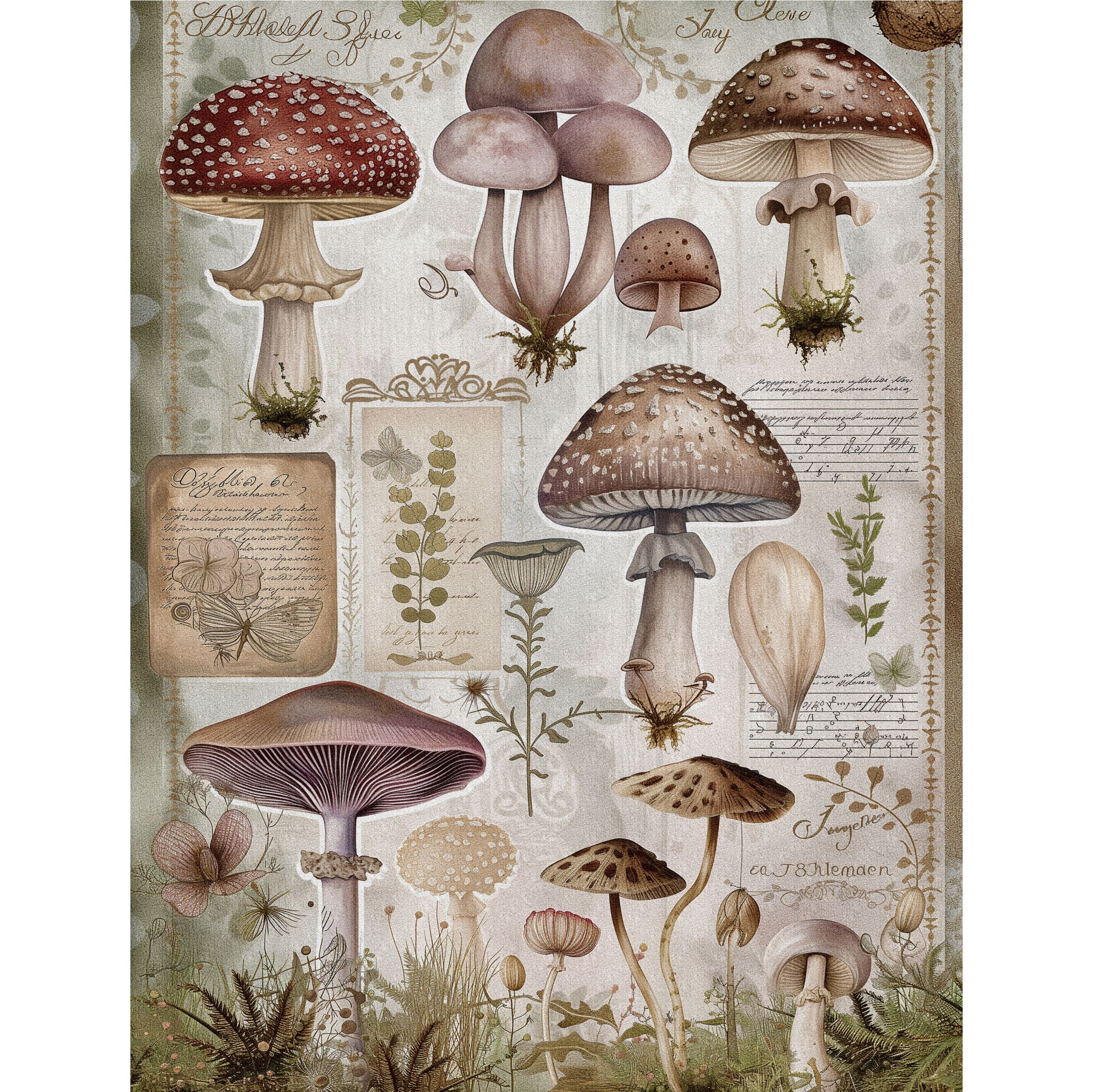 Mushrooms Decoupage Rice Paper, 8 x 10.5 inch - for Scrapbooking Cards Crafts